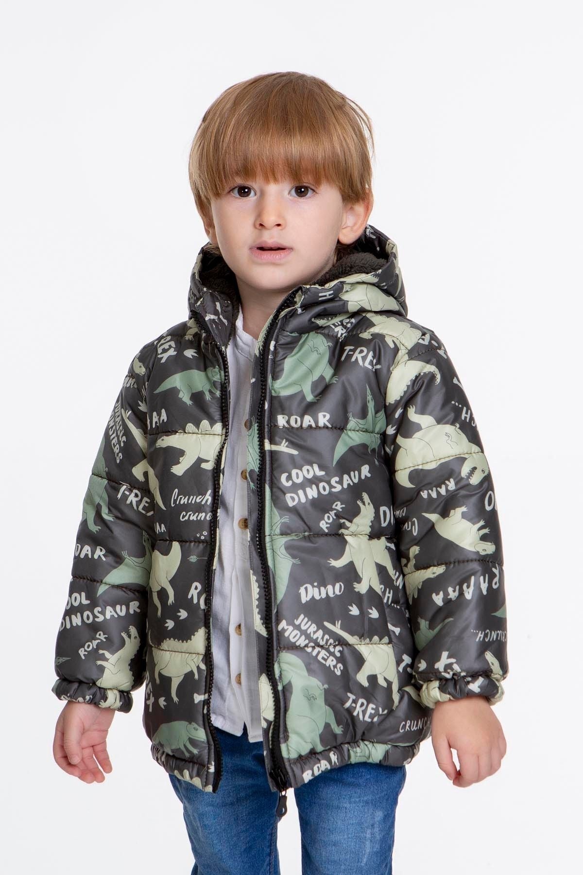 Kids Boys' Coat with Welsoft Dinosaur Patterned Hat Coat AK2509