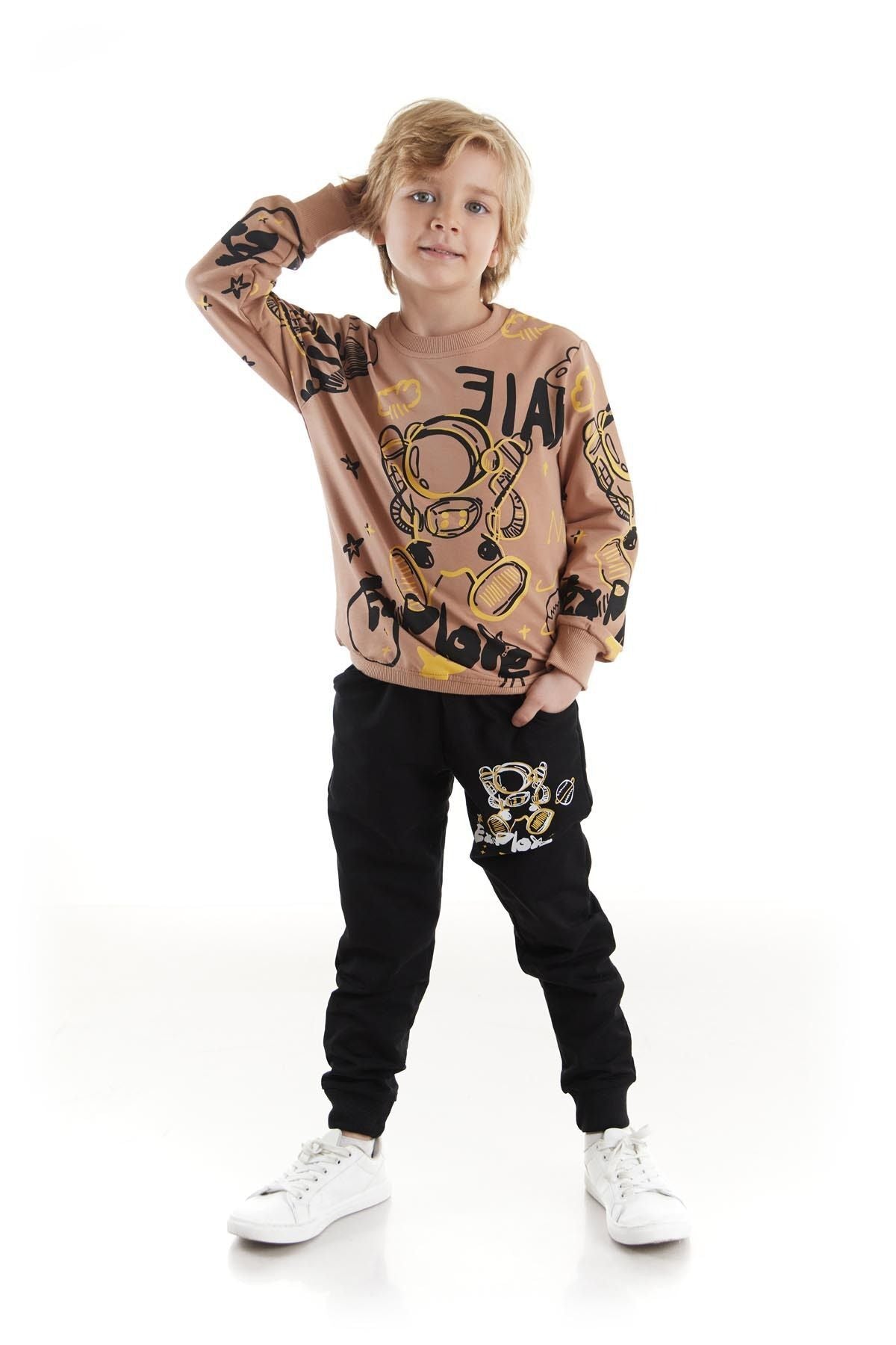 Kids Boys Tracksuit Suit Astronaut Printed Bottom Top Double Set Cotton Seasonal Ak2507