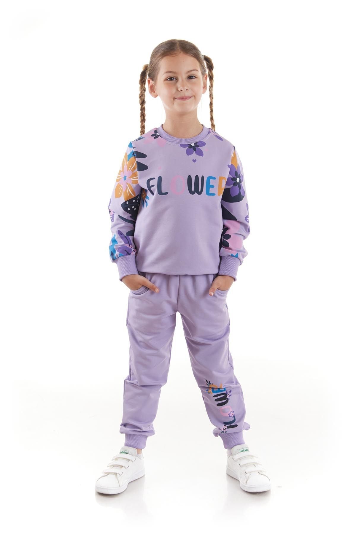 Girl's Tracksuit Set Flower Printed Bottom Top Double Set Cotton Seasonal Ak2505