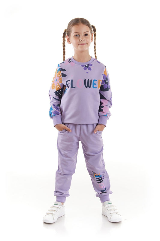 Girl's Tracksuit Set Flower Printed Bottom Top Double Set Cotton Seasonal Ak2505