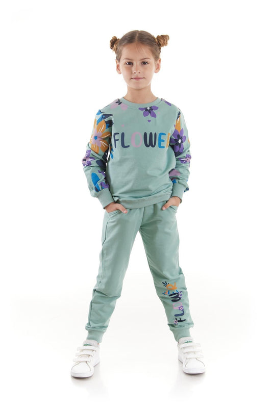 Girl's Tracksuit Set Flower Printed Bottom Top Double Set Cotton Seasonal Ak2505