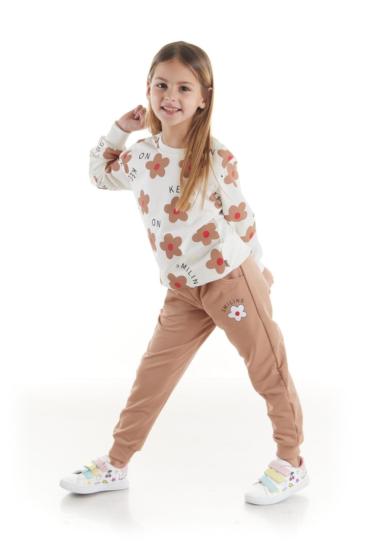 Kids Girl's Tracksuit Set Floral Printed Bottom Top Double Set Cotton Seasonal Ak2502