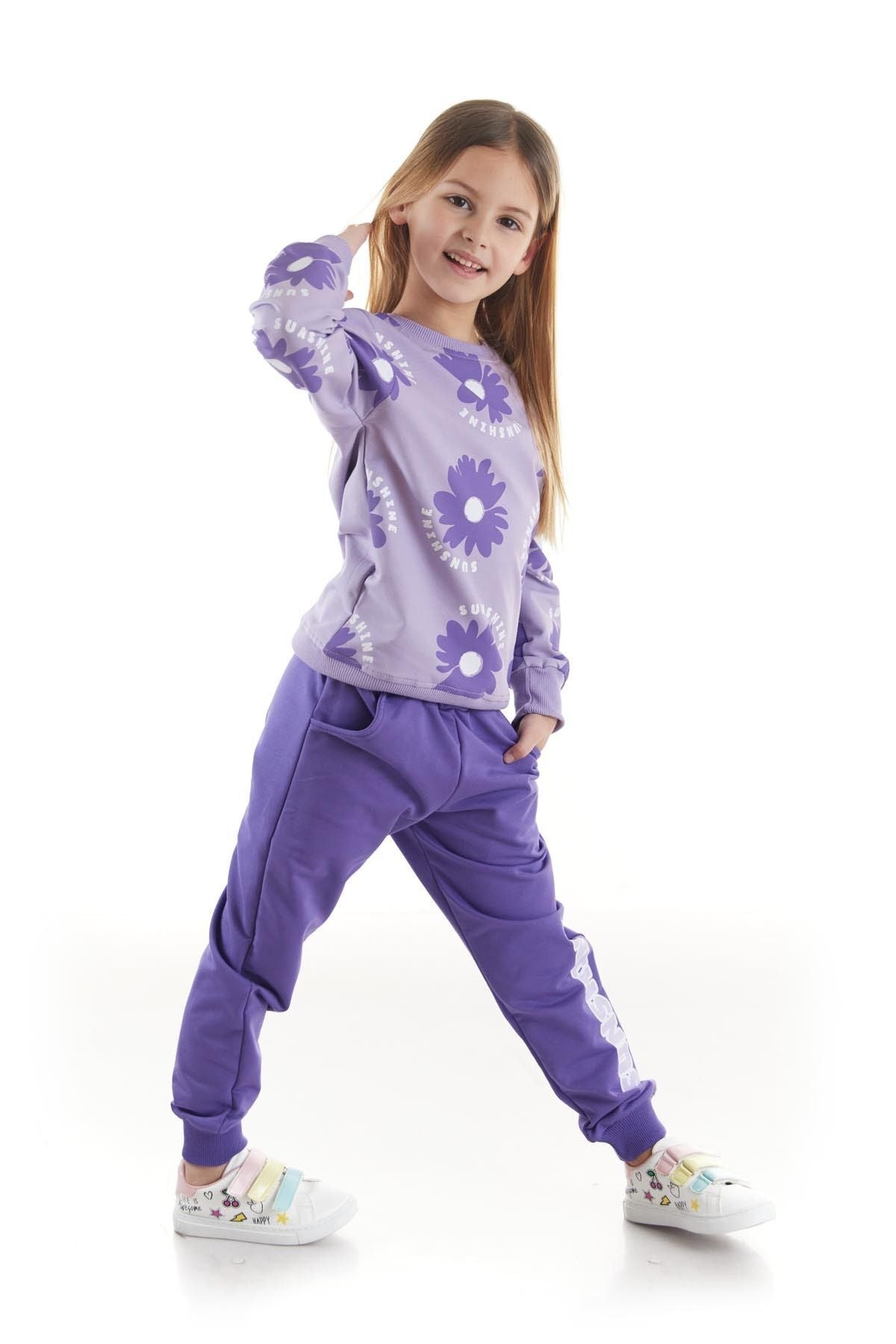 Kids Girl's Tracksuit Set Floral Printed Bottom Top Double Set Cotton Seasonal Ak2501