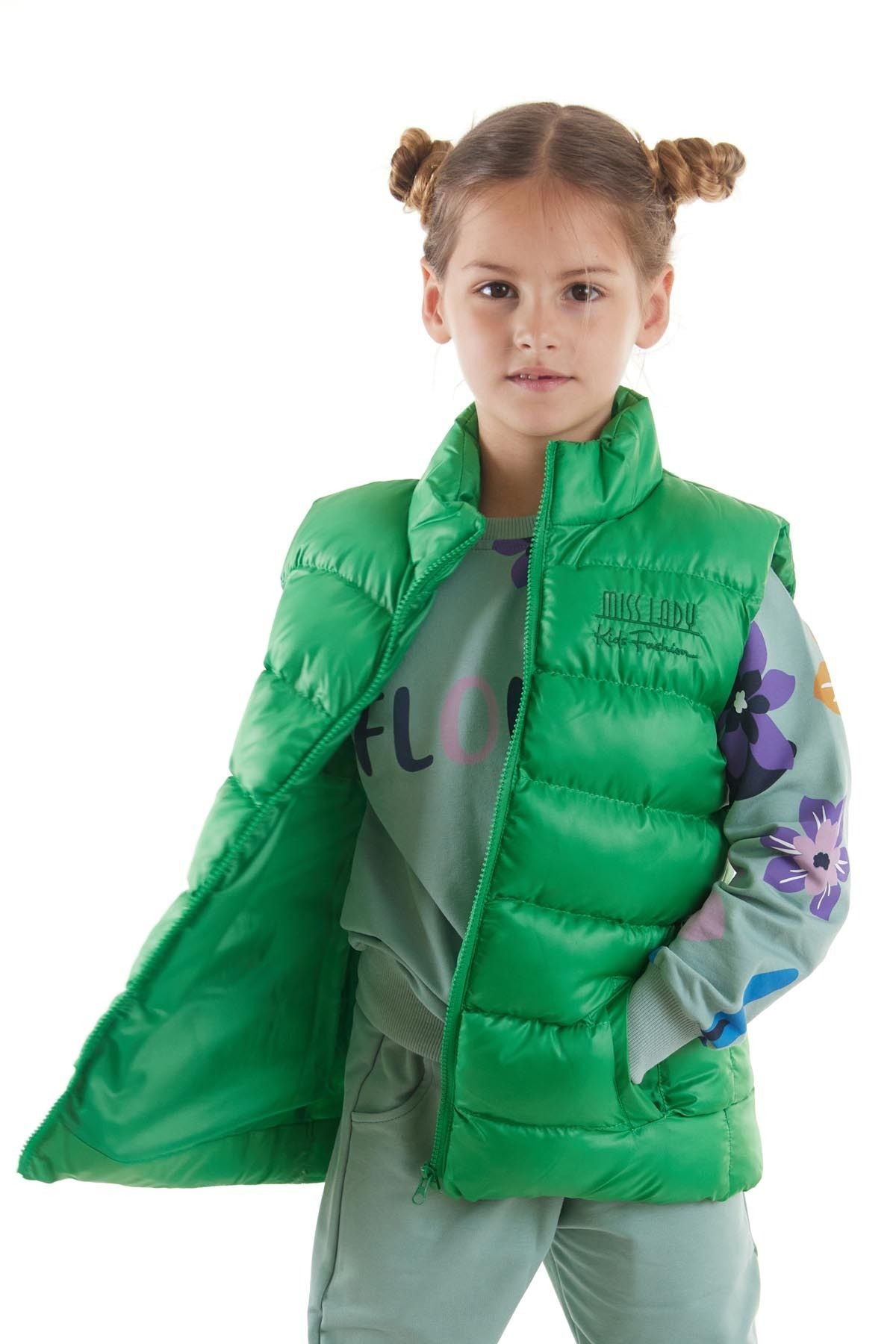 Girl's Embroidered Trendy Patterned Inflatable Vest without Hood Ak216869