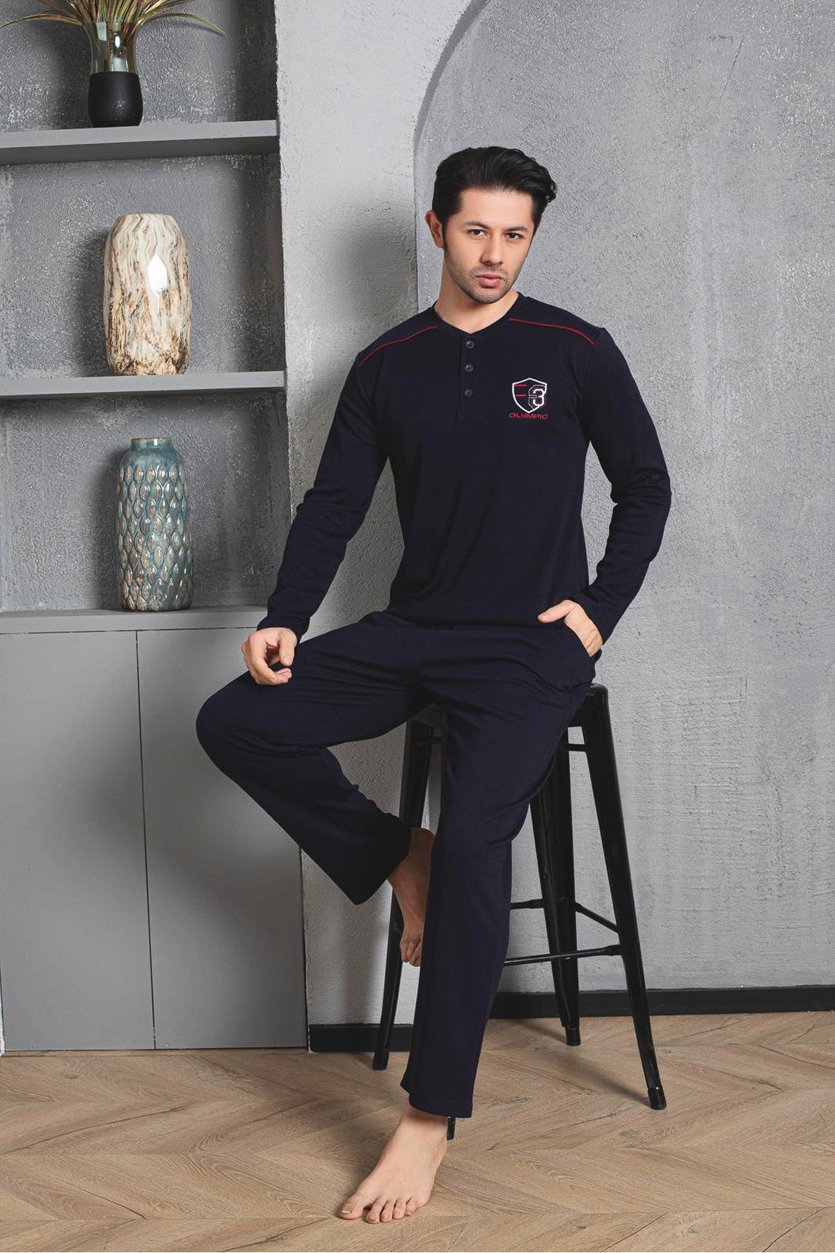 Men's Pajama Set Interlock Shoulder Interlock Olympic Embroidery Cotton Seasonal M70232301