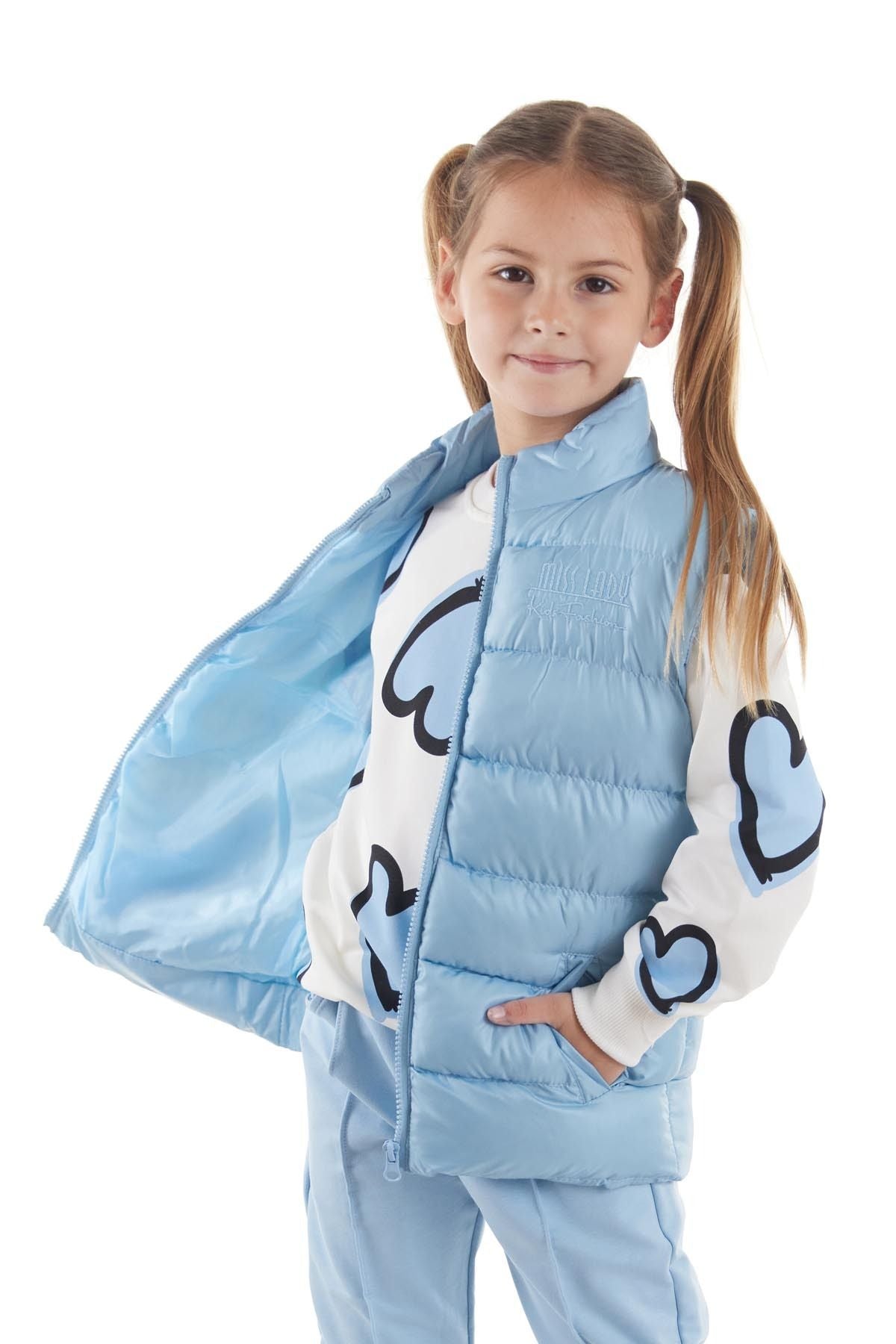 Girl's Embroidered Trendy Patterned Inflatable Vest without Hood Ak216869