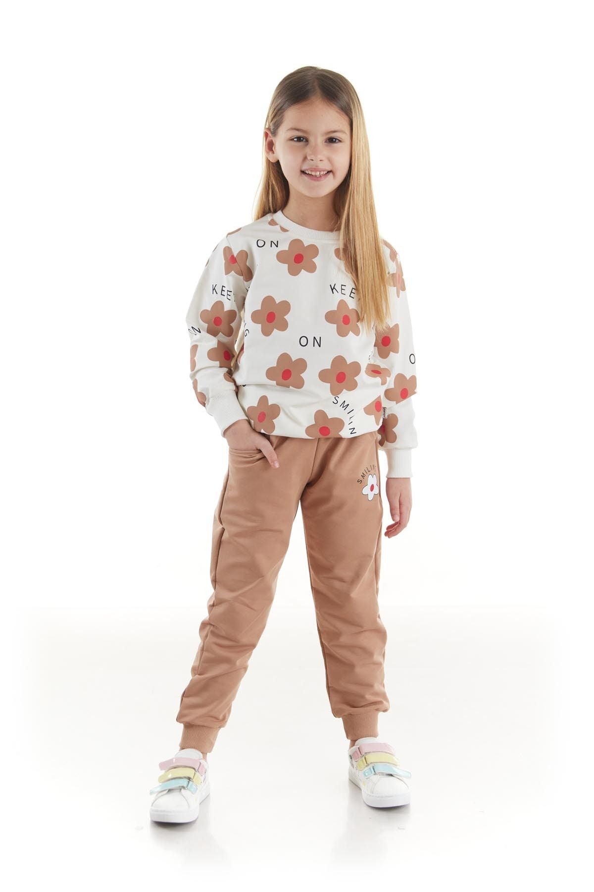 Kids Girl's Tracksuit Set Floral Printed Bottom Top Double Set Cotton Seasonal Ak2502