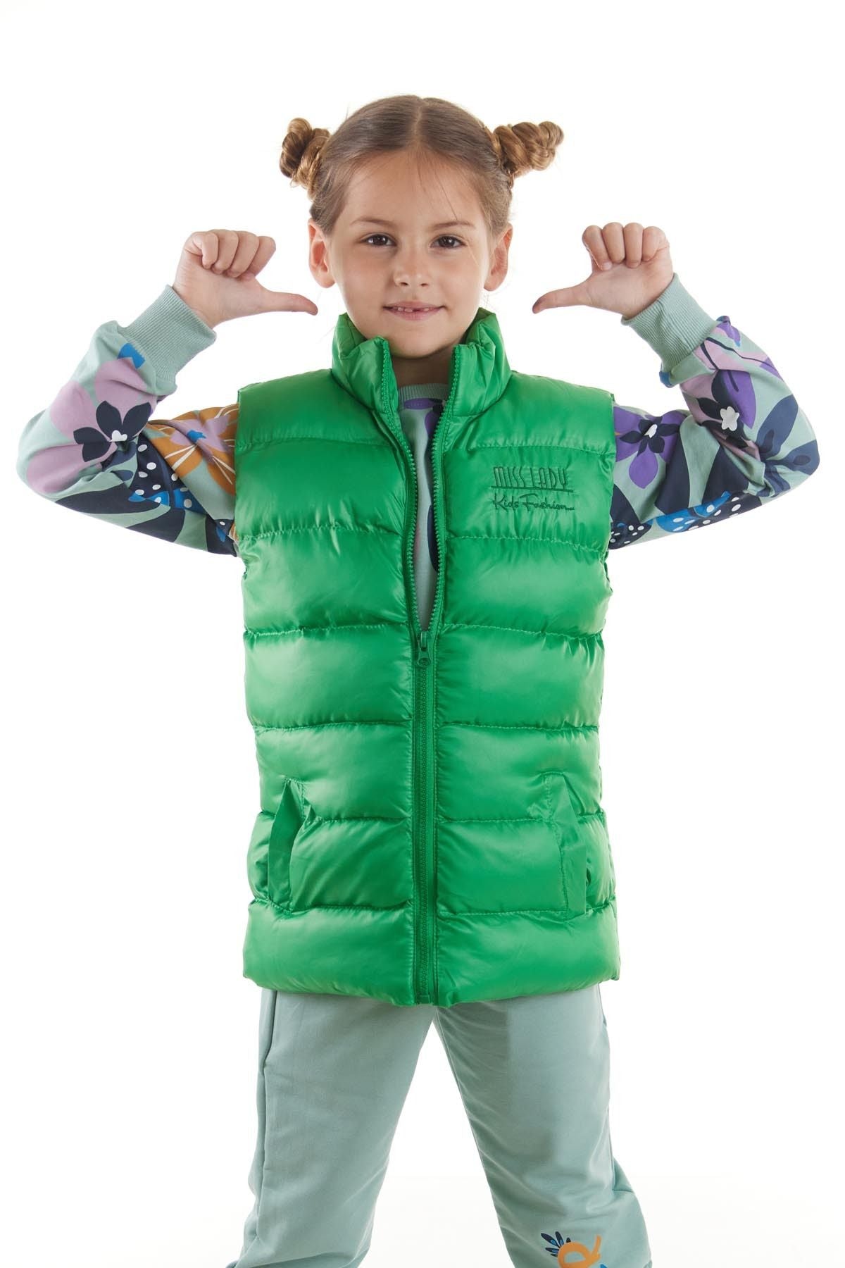 Girl's Embroidered Trendy Patterned Inflatable Vest without Hood Ak216869