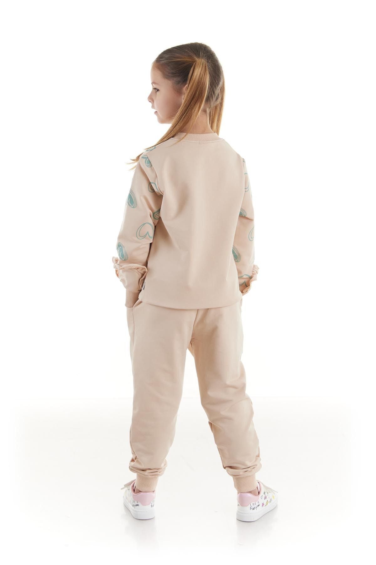 Kids Girls Tracksuit Set Heart Printed Bottom Top Two Piece Set Cotton Seasonal Ak2503