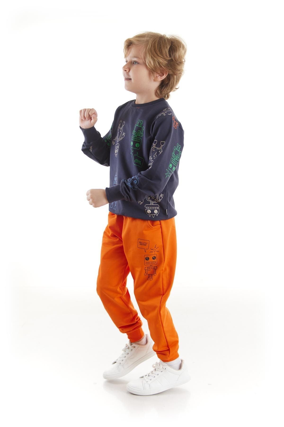 Kids Boys Tracksuit Set Robot Printed Bottom Top Double Set Cotton Seasonal Ak2506