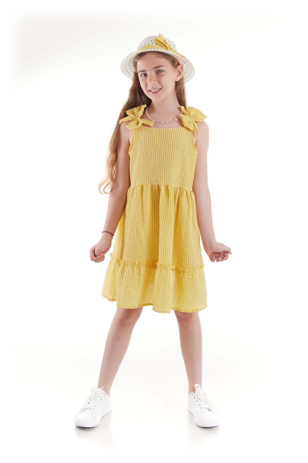 Girl's Dress Seersucker Pyramid Hat Set Dress Cotton Ak2524