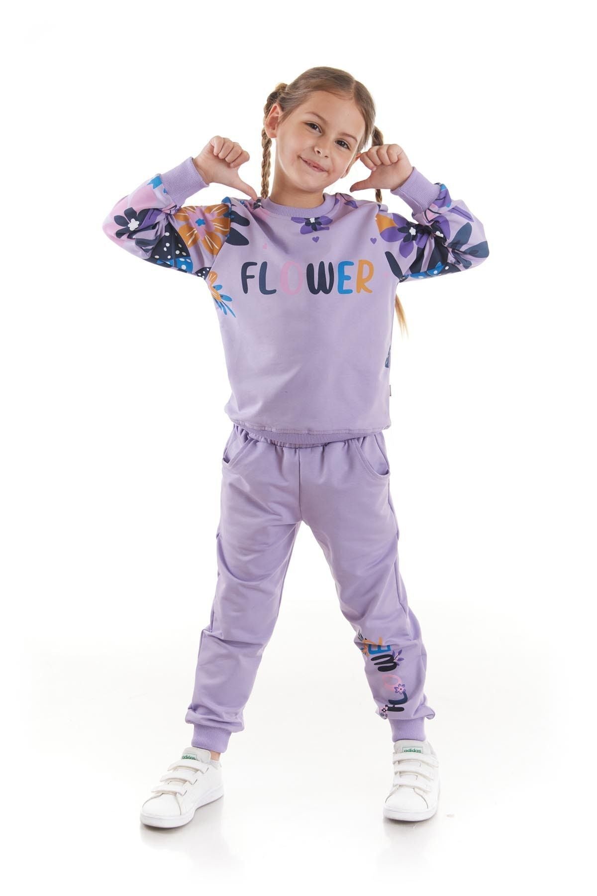 Girl's Tracksuit Set Flower Printed Bottom Top Double Set Cotton Seasonal Ak2505