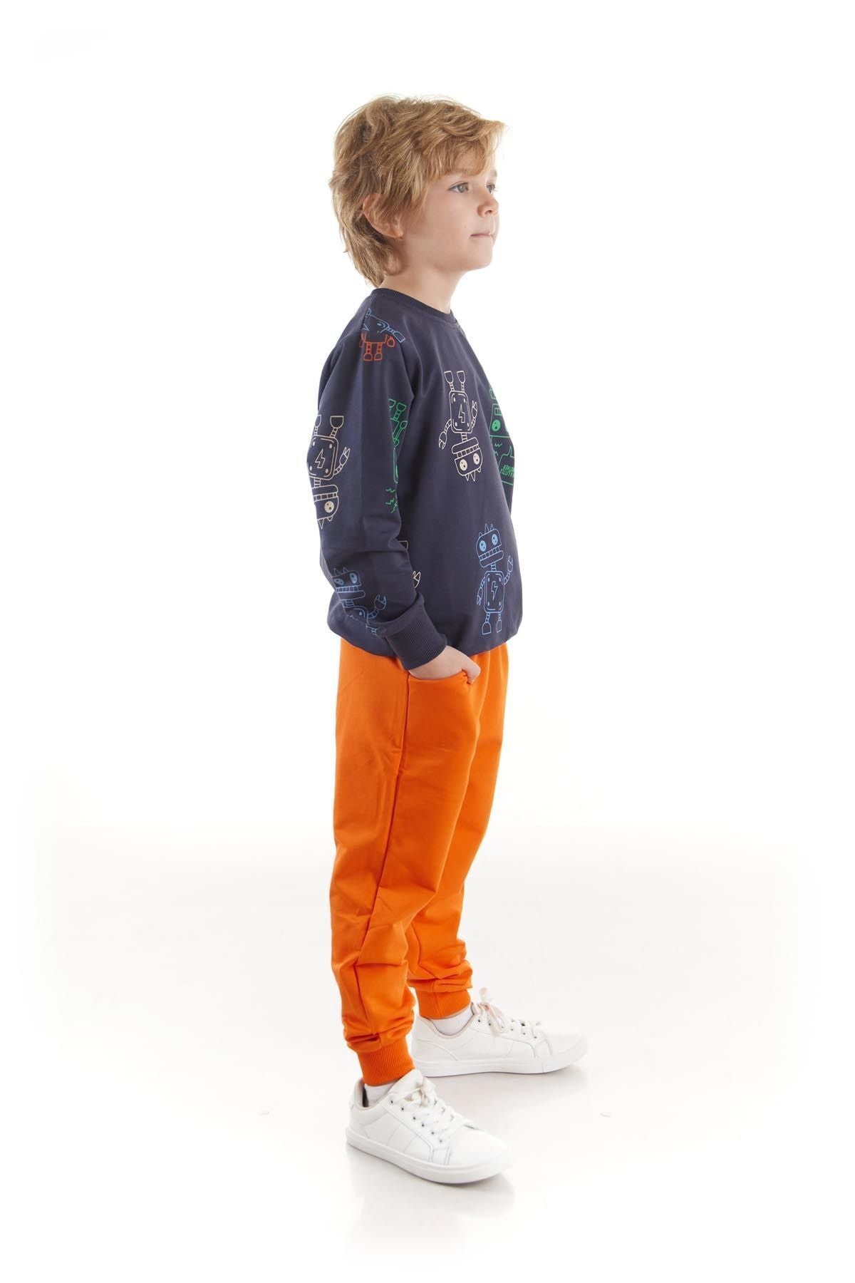 Kids Boys Tracksuit Set Robot Printed Bottom Top Double Set Cotton Seasonal Ak2506