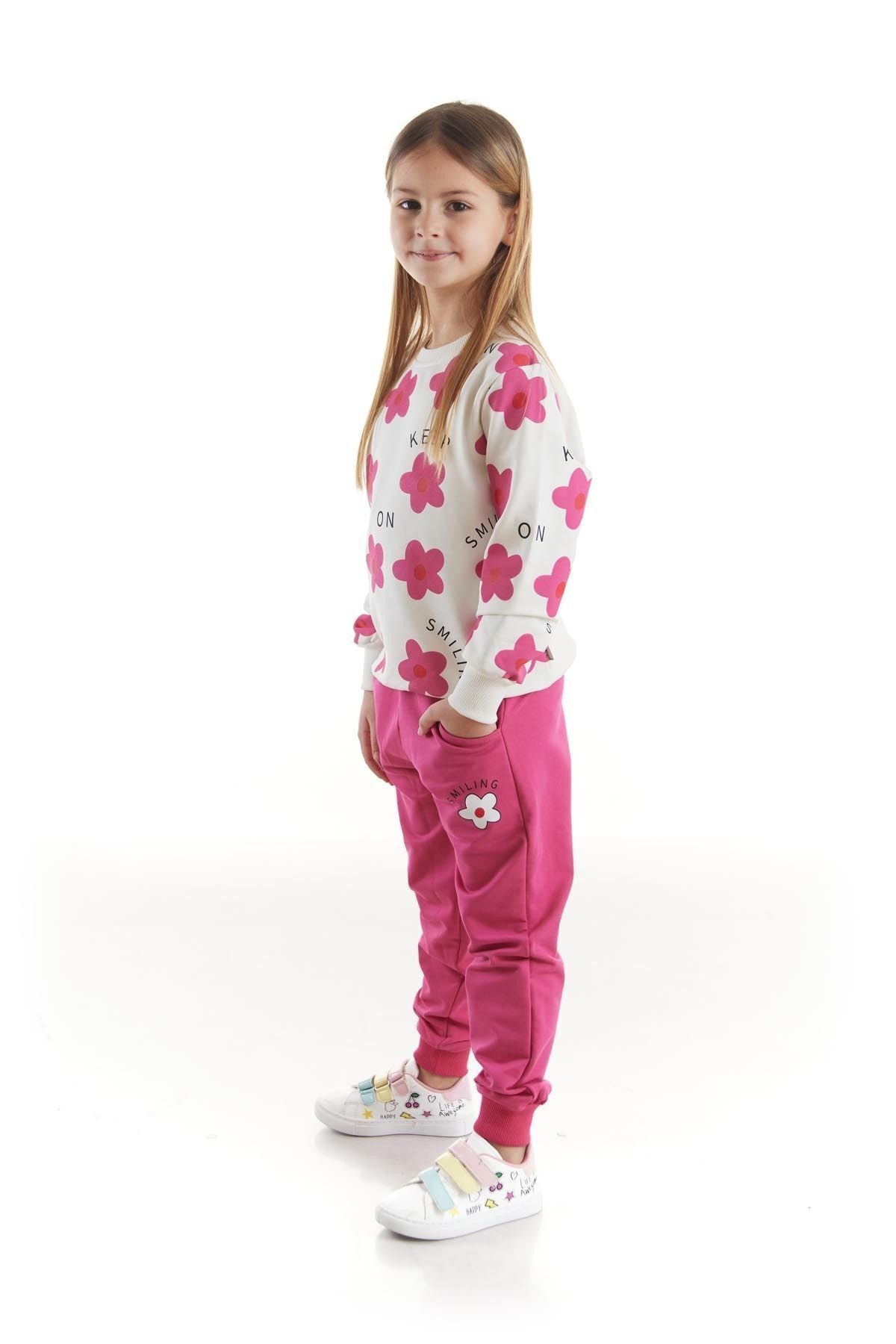 Kids Girl's Tracksuit Set Floral Printed Bottom Top Double Set Cotton Seasonal Ak2502