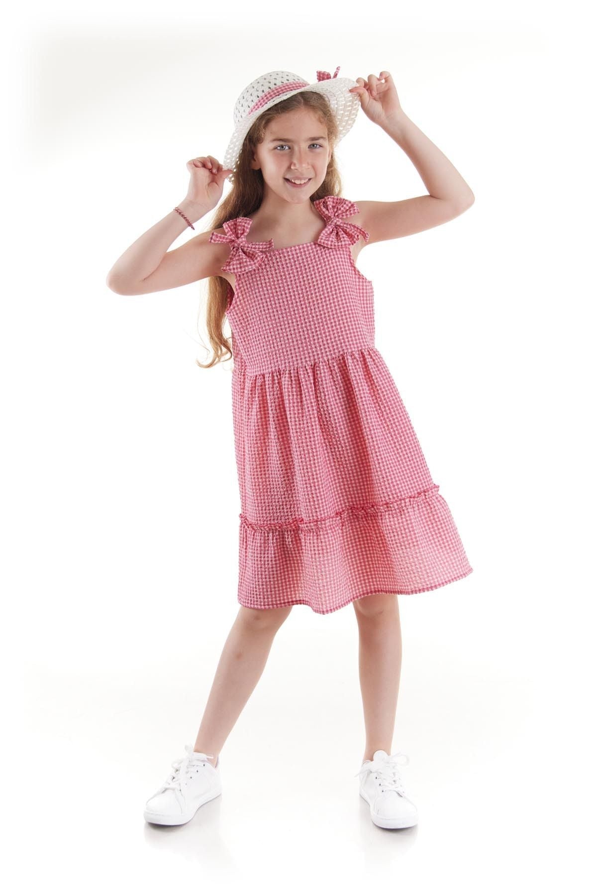 Girl's Dress Seersucker Pyramid Hat Set Dress Cotton Ak2524