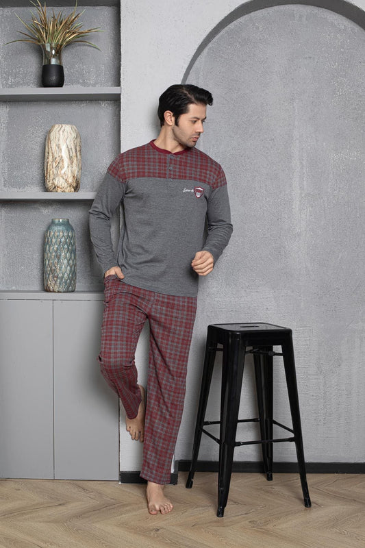 Men's Pajama Set Interlock Body Plaid Cotton Seasonal M70262303