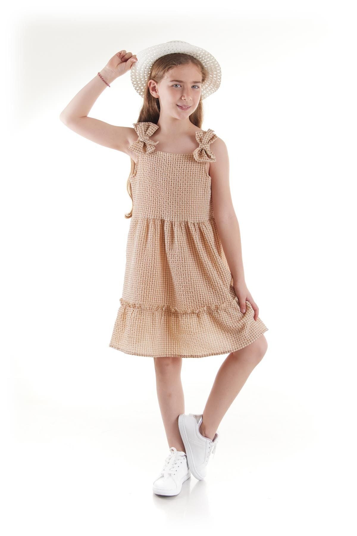 Girl's Dress Seersucker Pyramid Hat Set Dress Cotton Ak2524