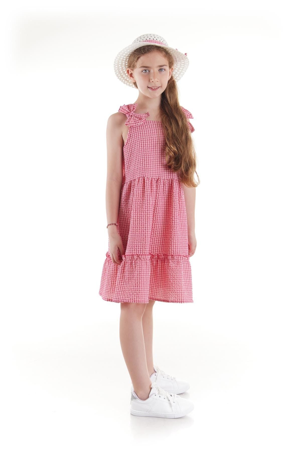 Girl's Dress Seersucker Pyramid Hat Set Dress Cotton Ak2524