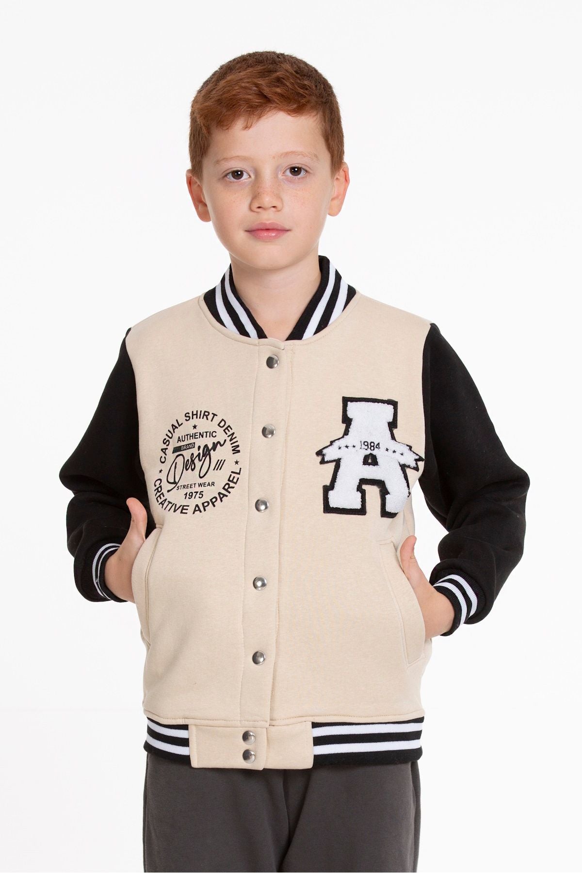 Boy's College Large A Printed Buttoned Bomber Jacket AK2513110