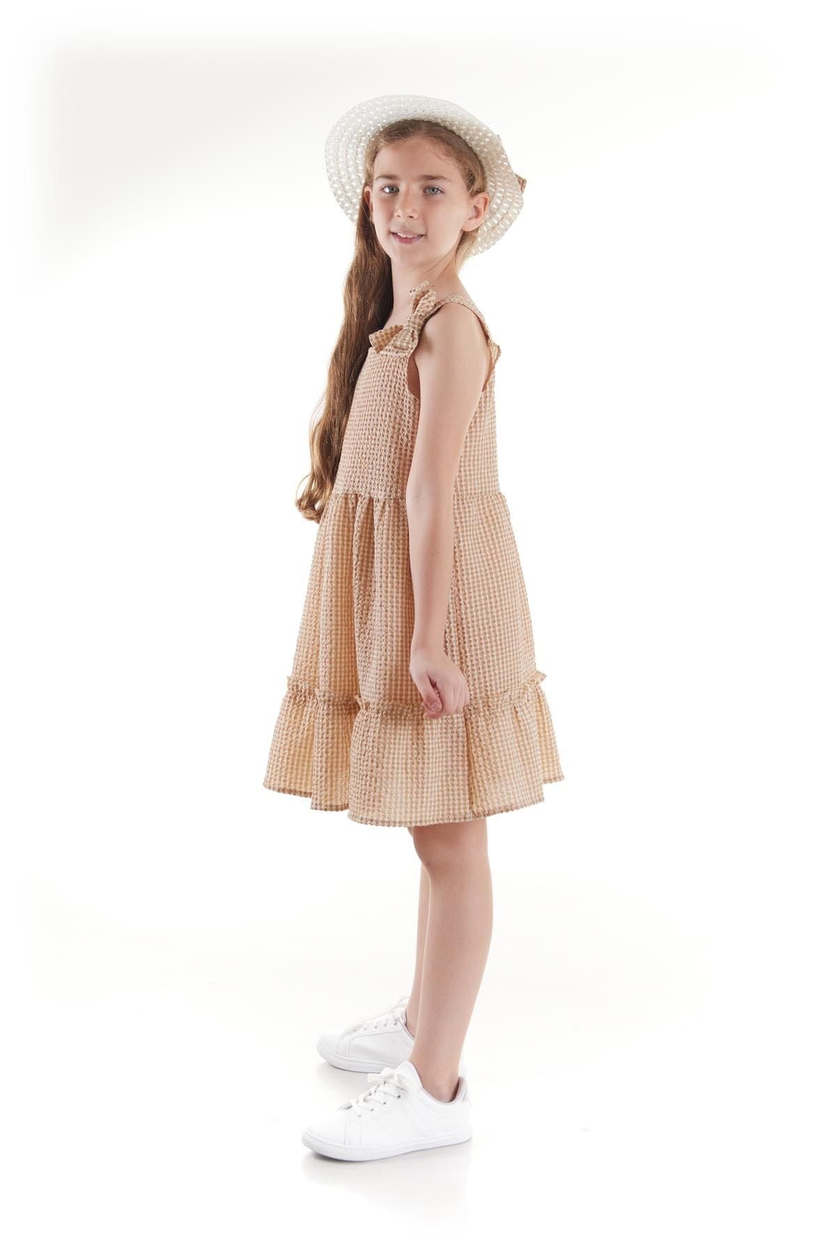 Girl's Dress Seersucker Pyramid Hat Set Dress Cotton Ak2524