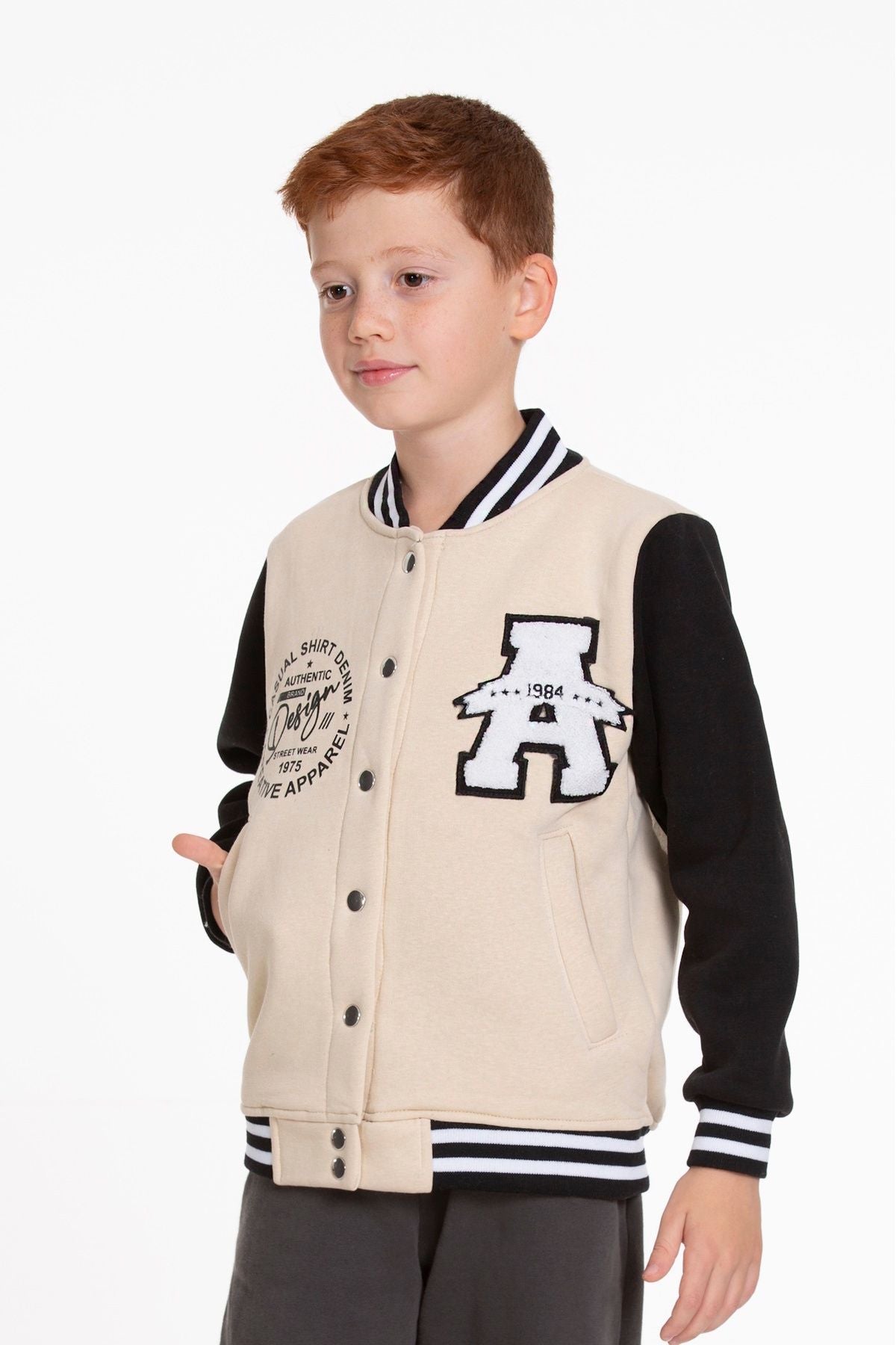 Boy's College Large A Printed Buttoned Bomber Jacket AK2513110