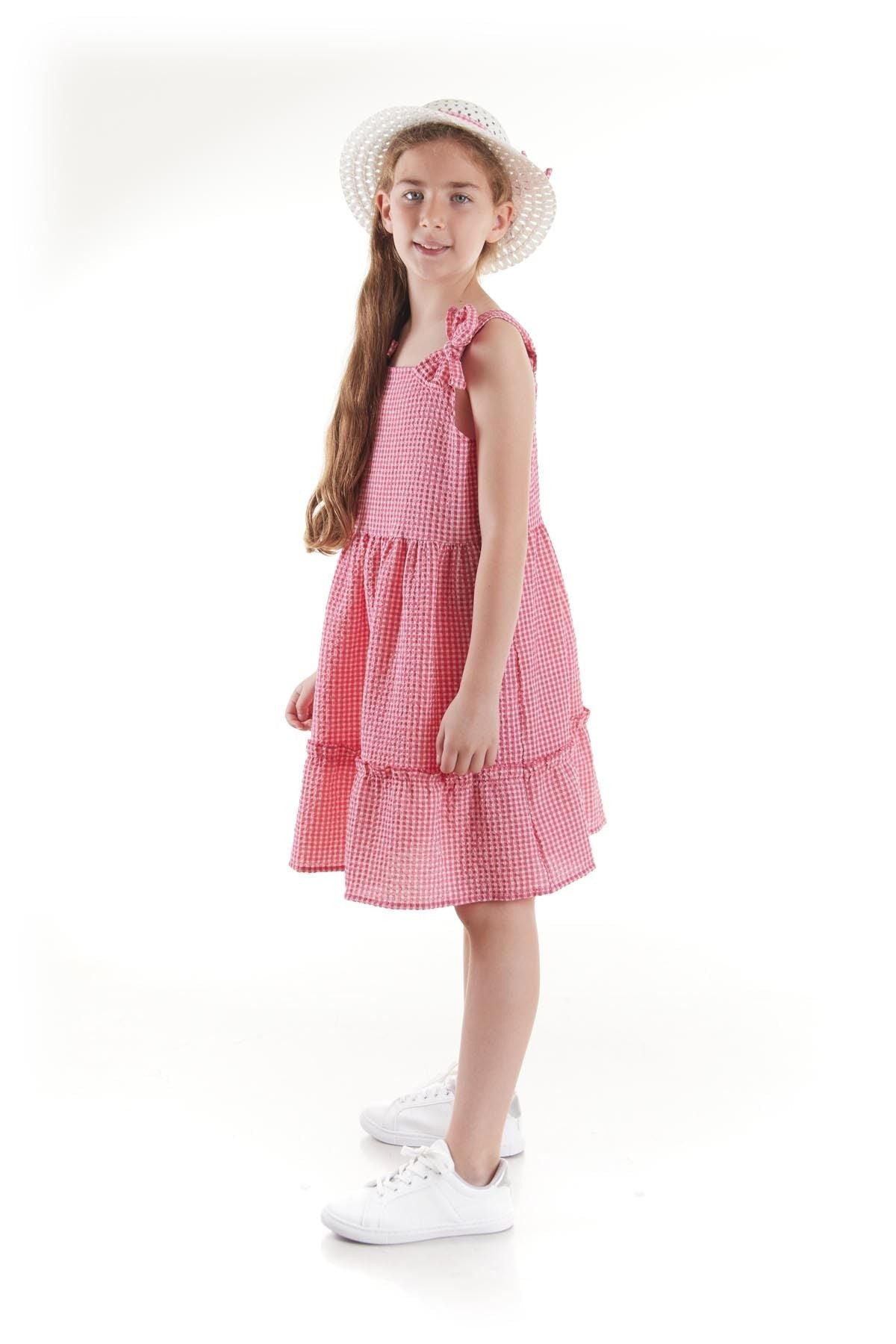 Girl's Dress Seersucker Pyramid Hat Set Dress Cotton Ak2524