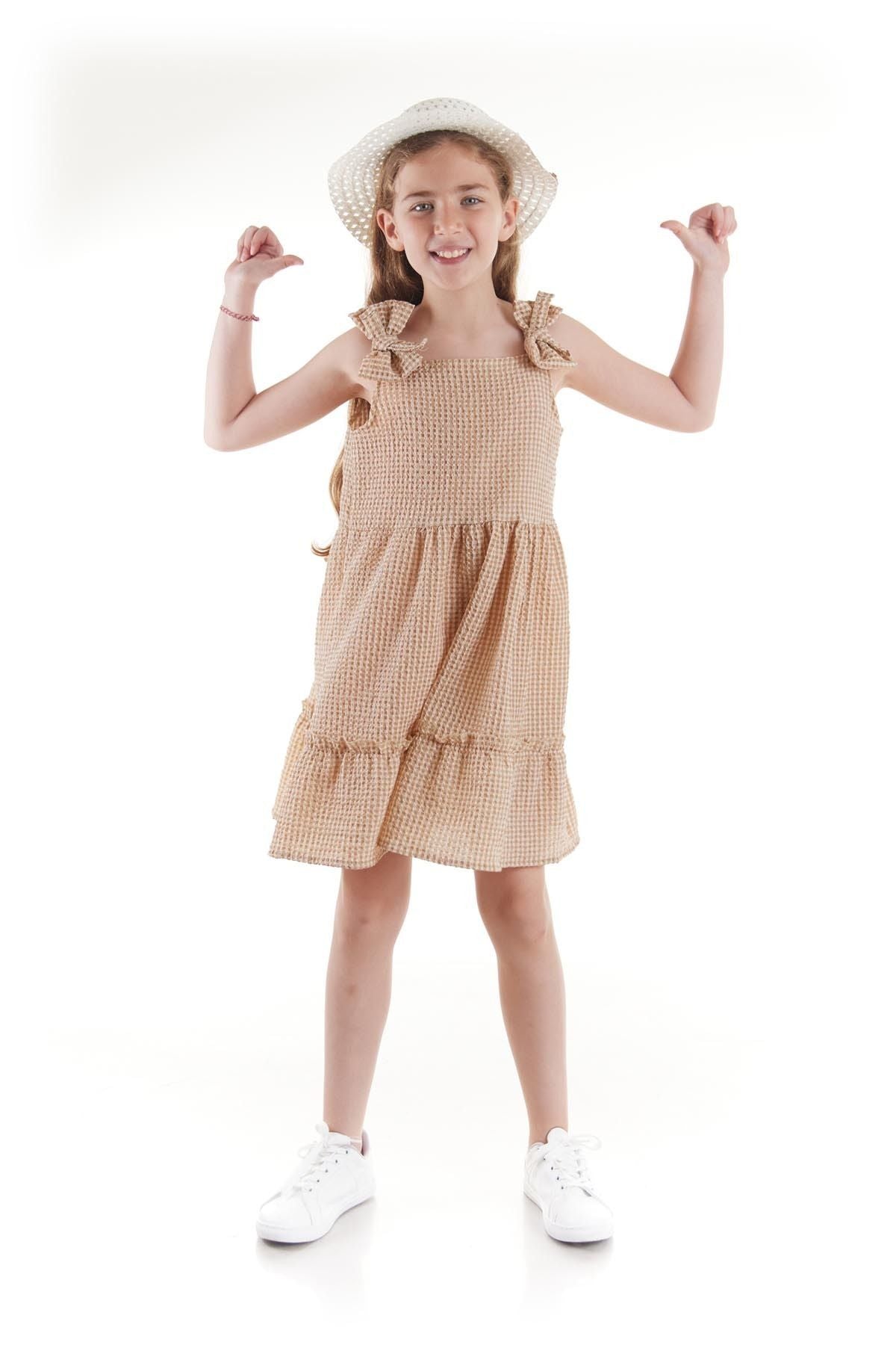 Girl's Dress Seersucker Pyramid Hat Set Dress Cotton Ak2524