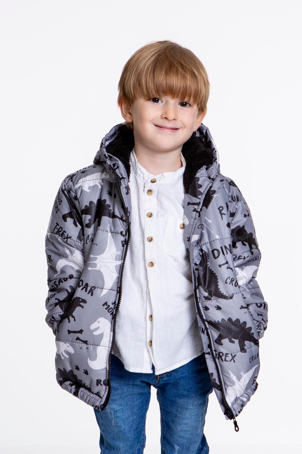 Kids Boys' Coat with Welsoft Dinosaur Patterned Hat Coat AK2509