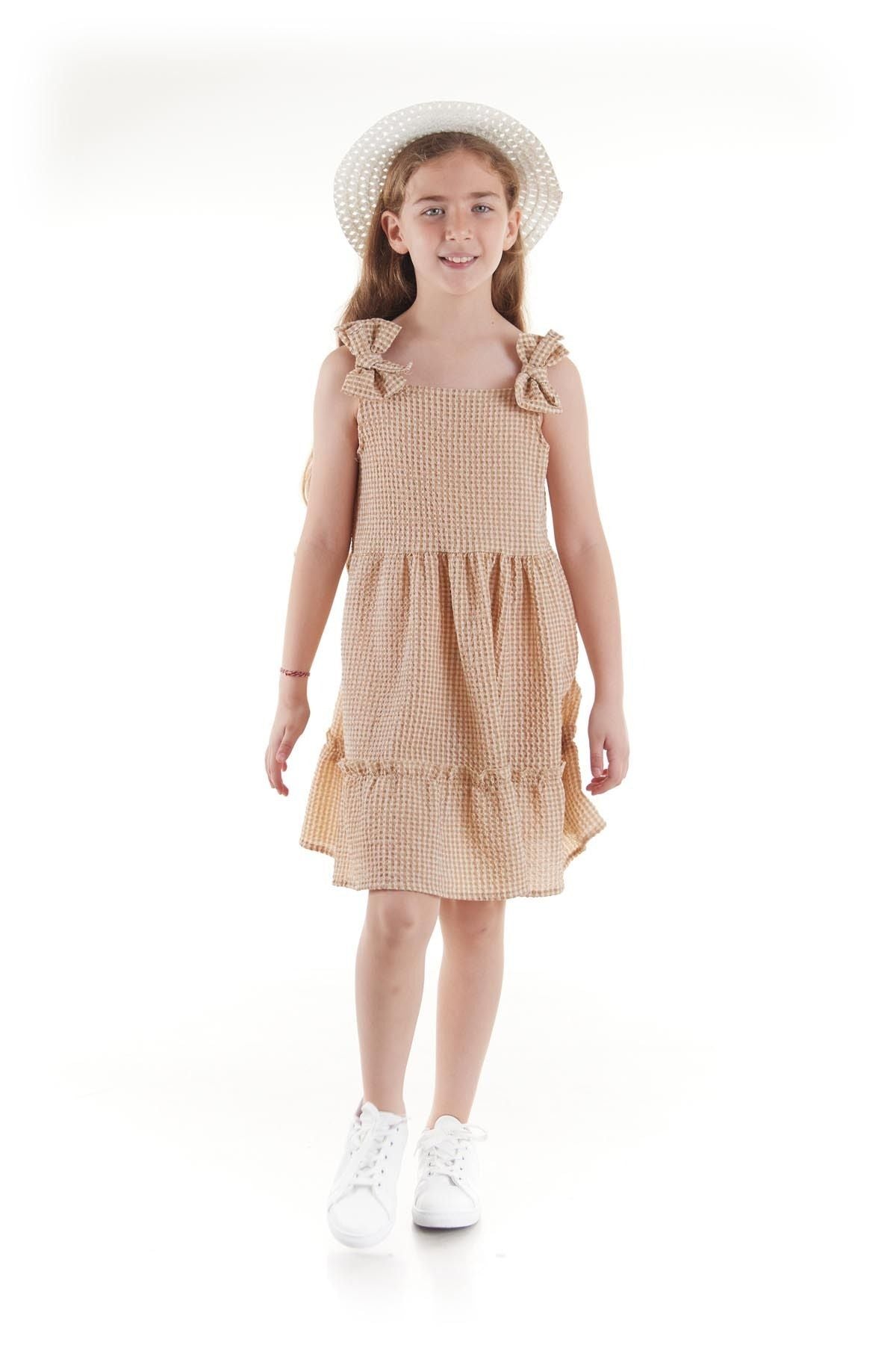 Girl's Dress Seersucker Pyramid Hat Set Dress Cotton Ak2524