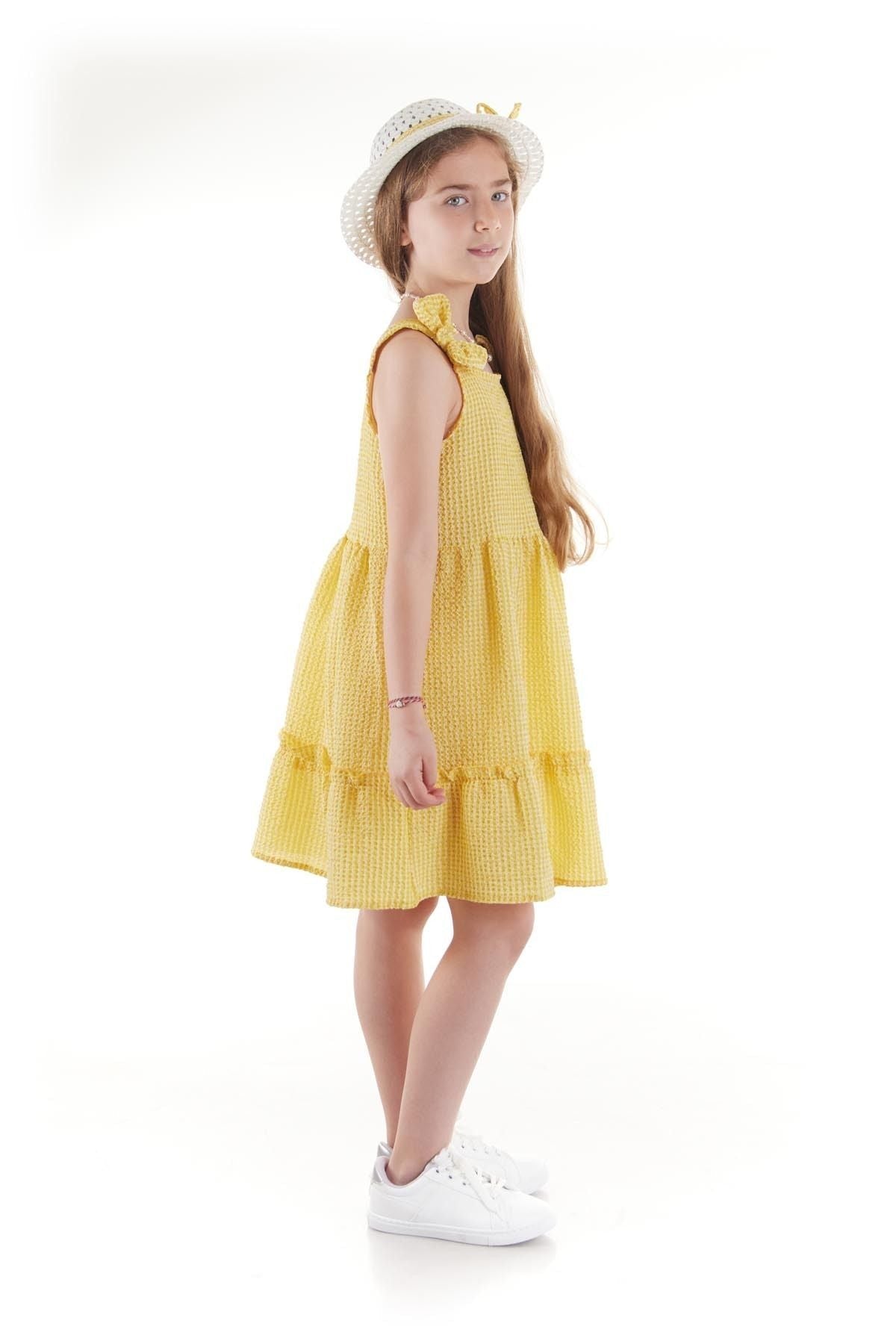 Girl's Dress Seersucker Pyramid Hat Set Dress Cotton Ak2524