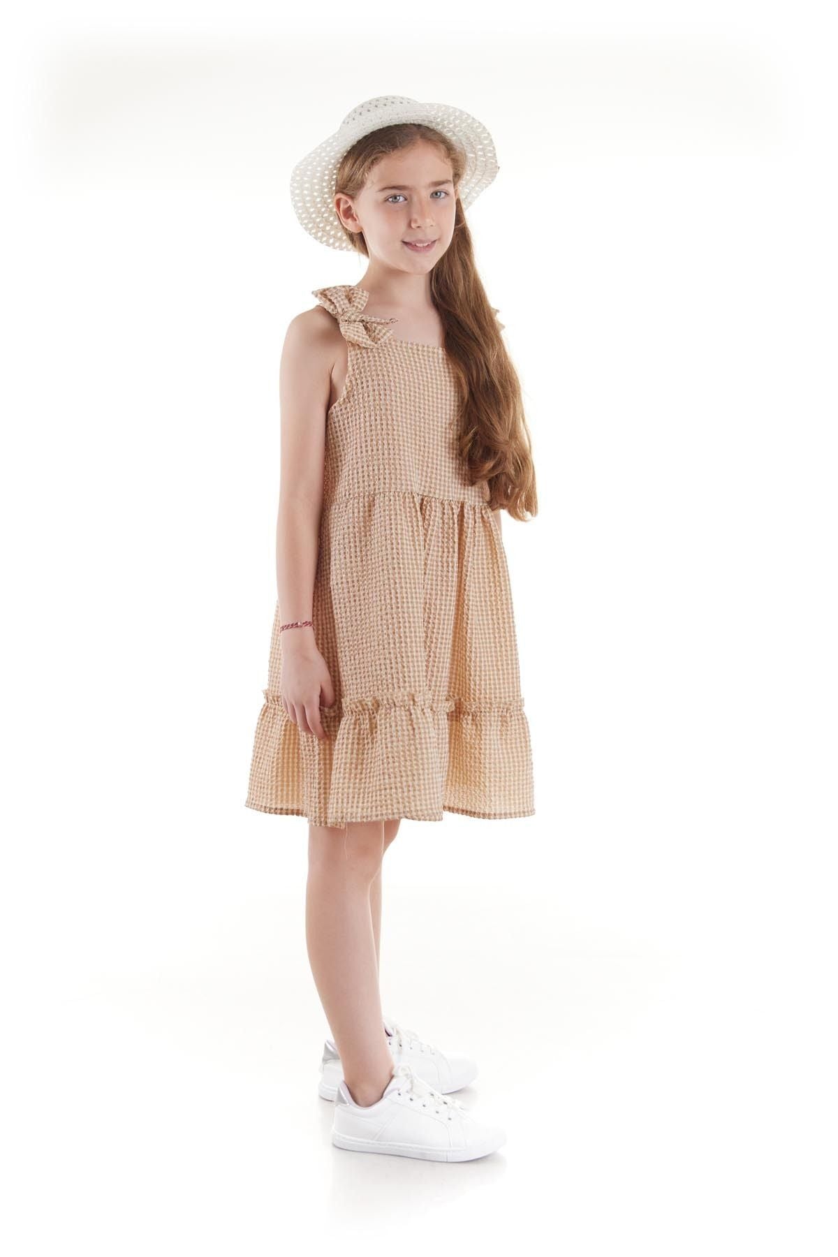 Girl's Dress Seersucker Pyramid Hat Set Dress Cotton Ak2524