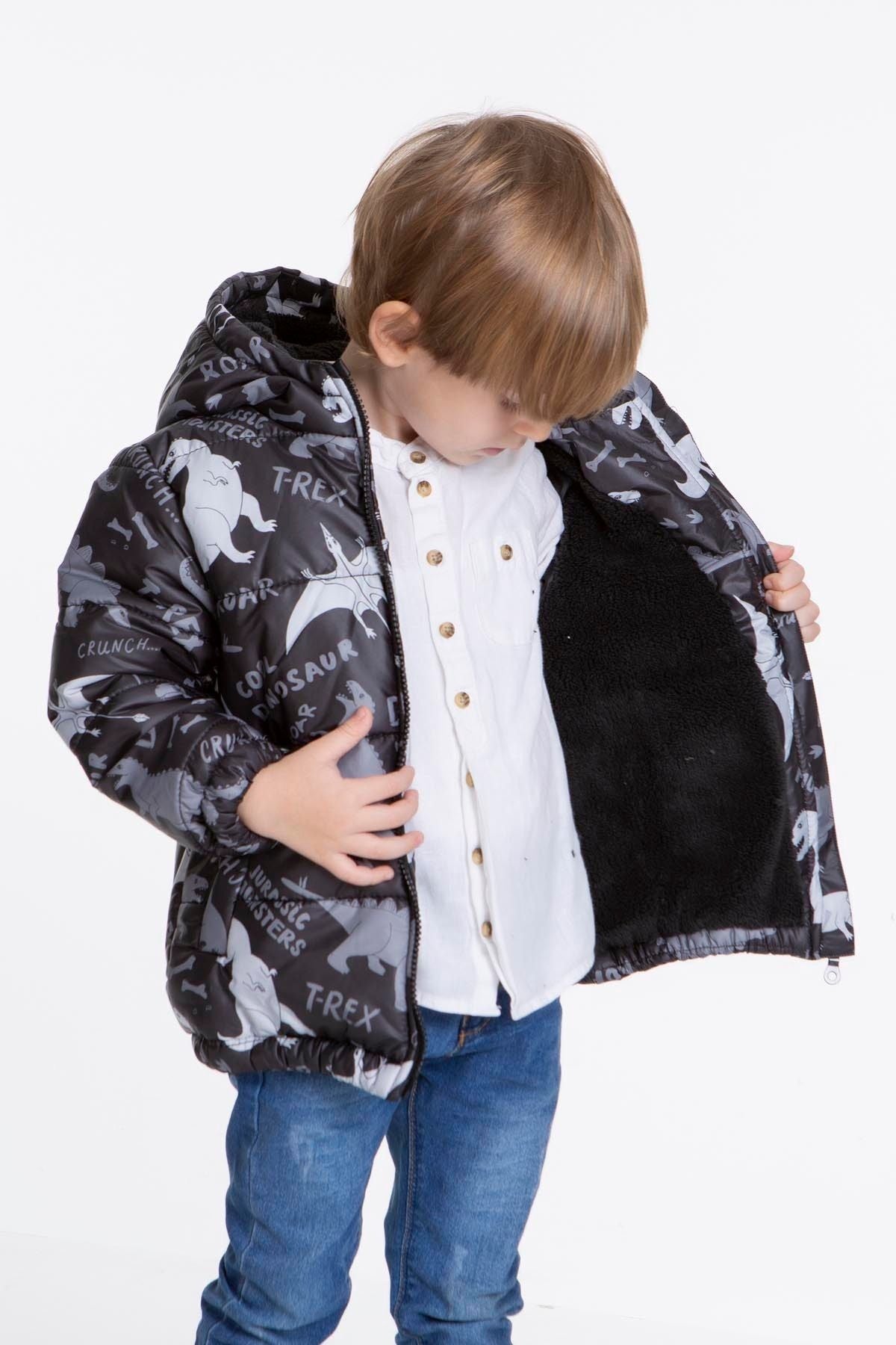 Kids Boys' Coat with Welsoft Dinosaur Patterned Hat Coat AK2509