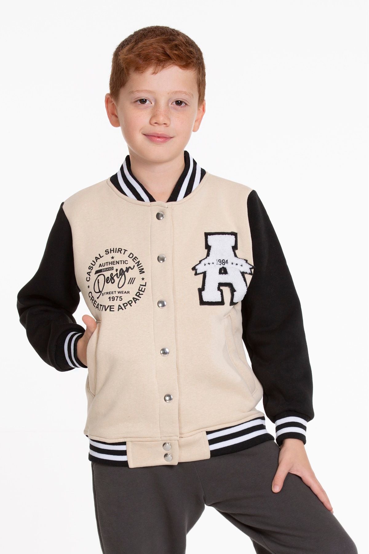 Boy's College Large A Printed Buttoned Bomber Jacket AK2513110