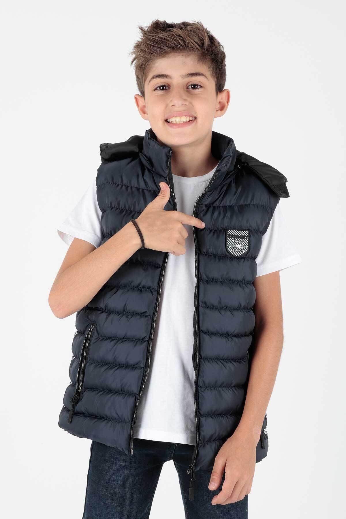 Boy's Fashion Trend Inflatable Hooded Striped Vest Ak213839