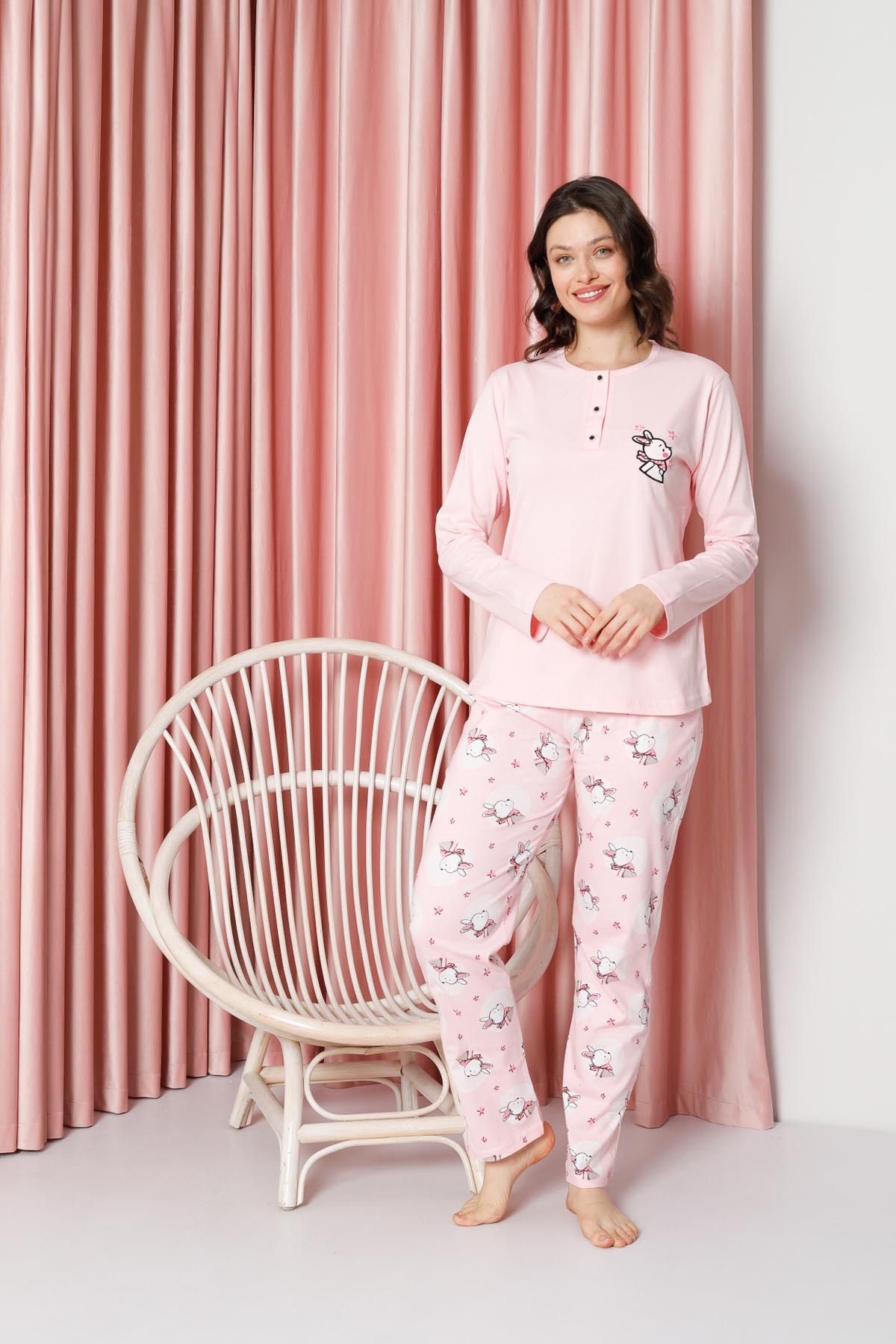 Women's Pajama Set Long Sleeve Rabbit Print Cotton Single Jersey W20632316