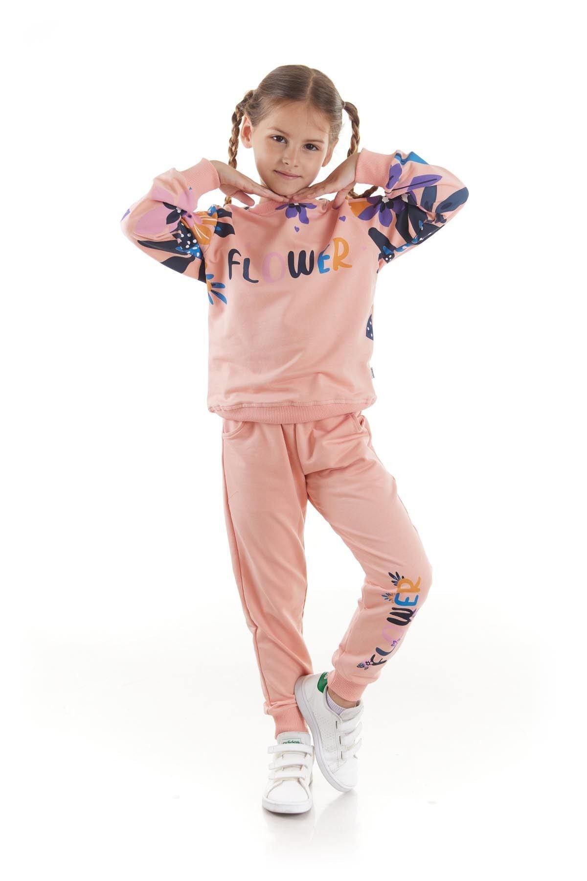 Girl's Tracksuit Set Flower Printed Bottom Top Double Set Cotton Seasonal Ak2505