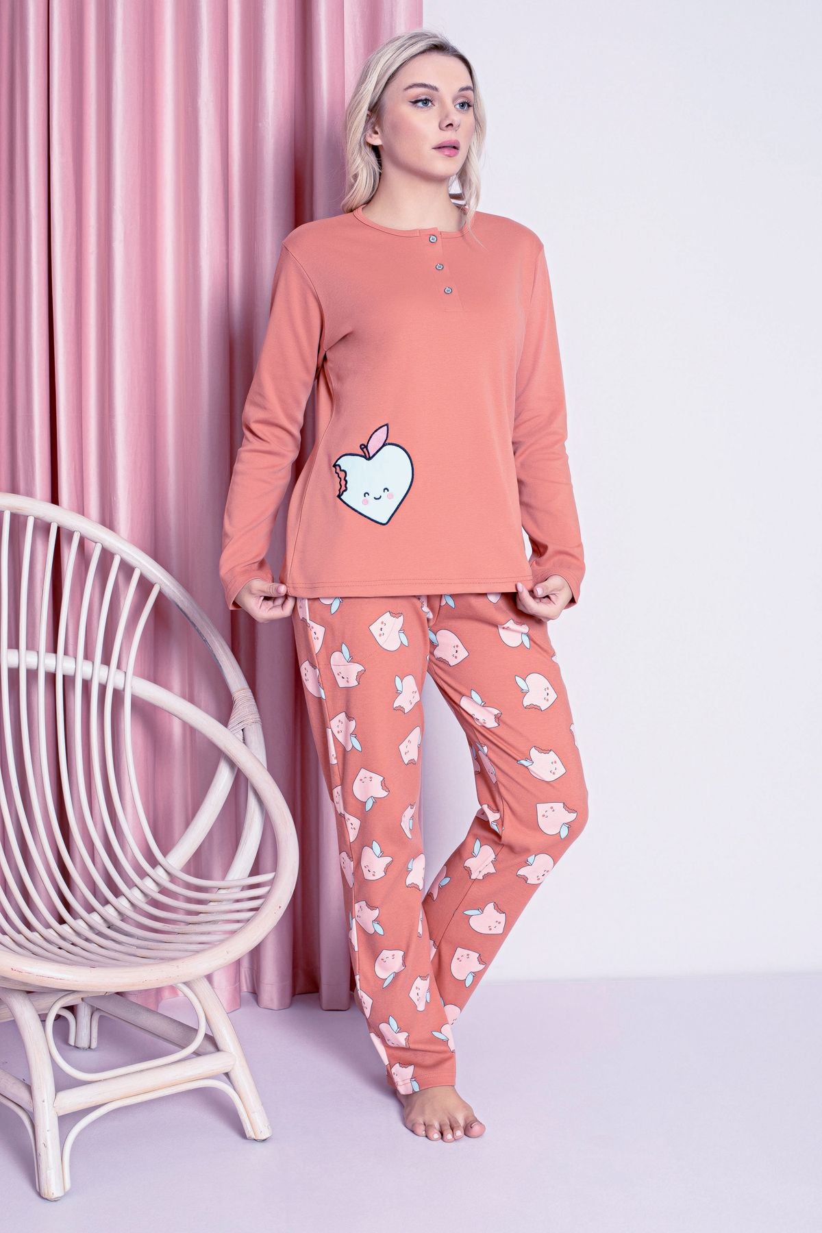 Women's Pajama Set Youth Interlock Apple Print Cotton Seasonal W20472254