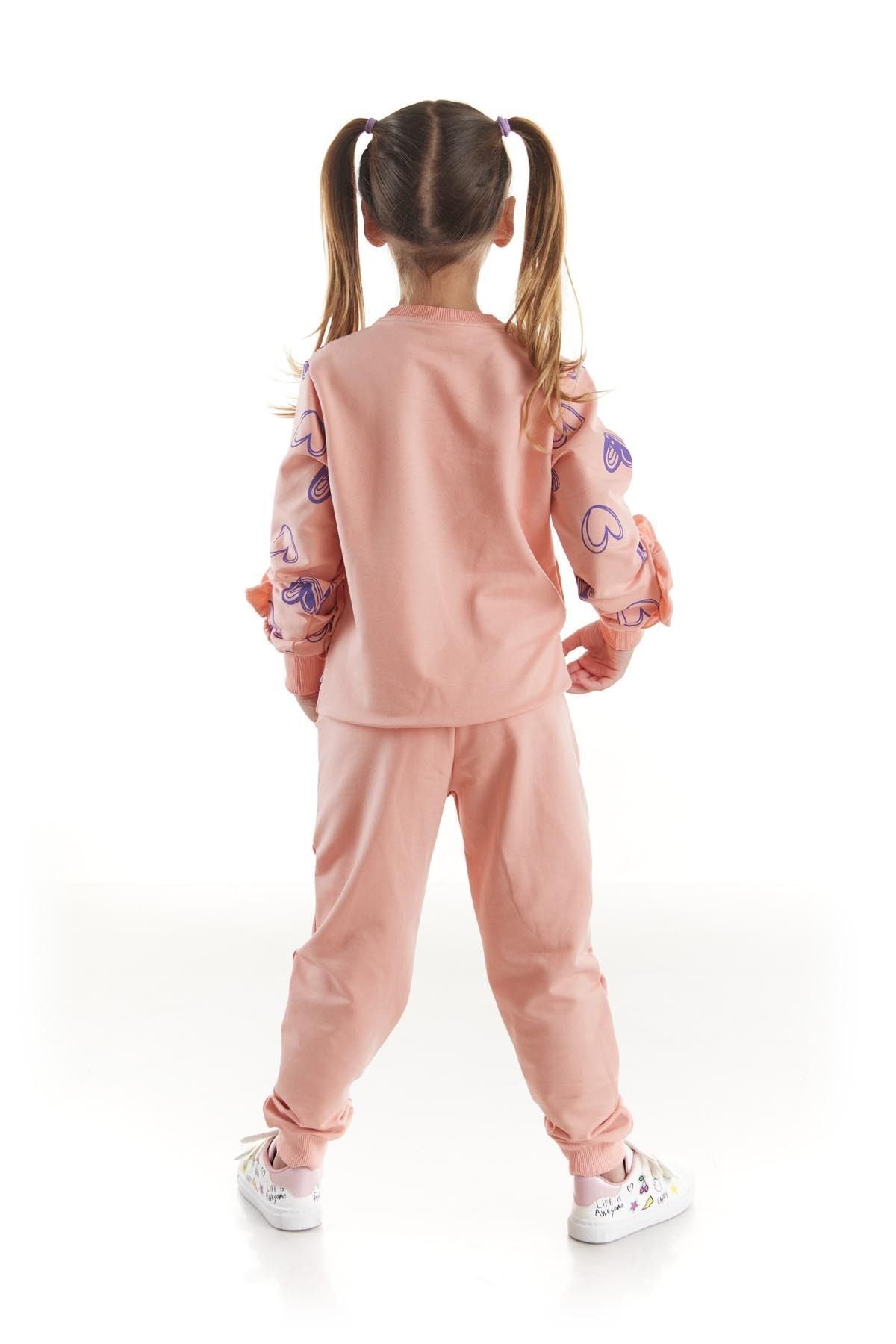 Kids Girls Tracksuit Set Heart Printed Bottom Top Two Piece Set Cotton Seasonal Ak2503