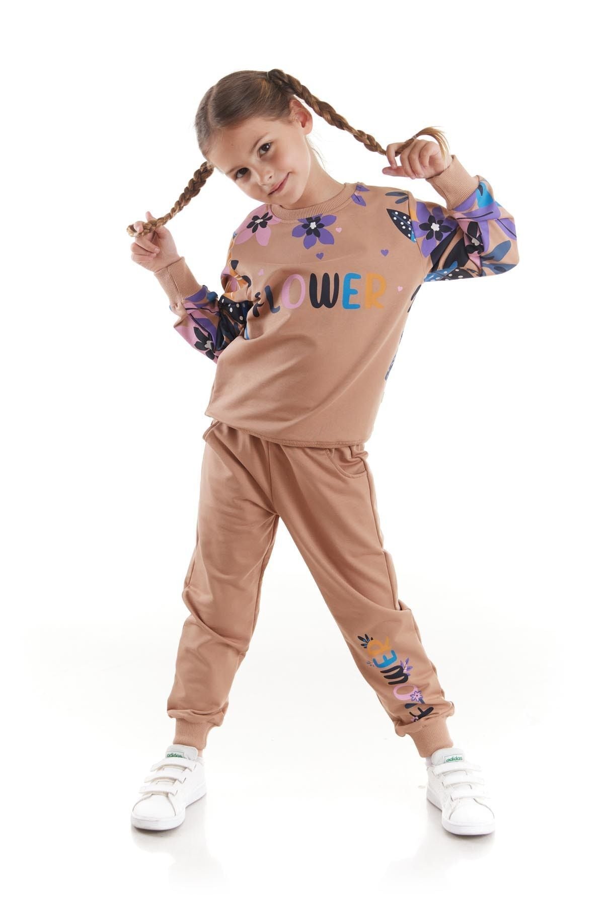 Girl's Tracksuit Set Flower Printed Bottom Top Double Set Cotton Seasonal Ak2505