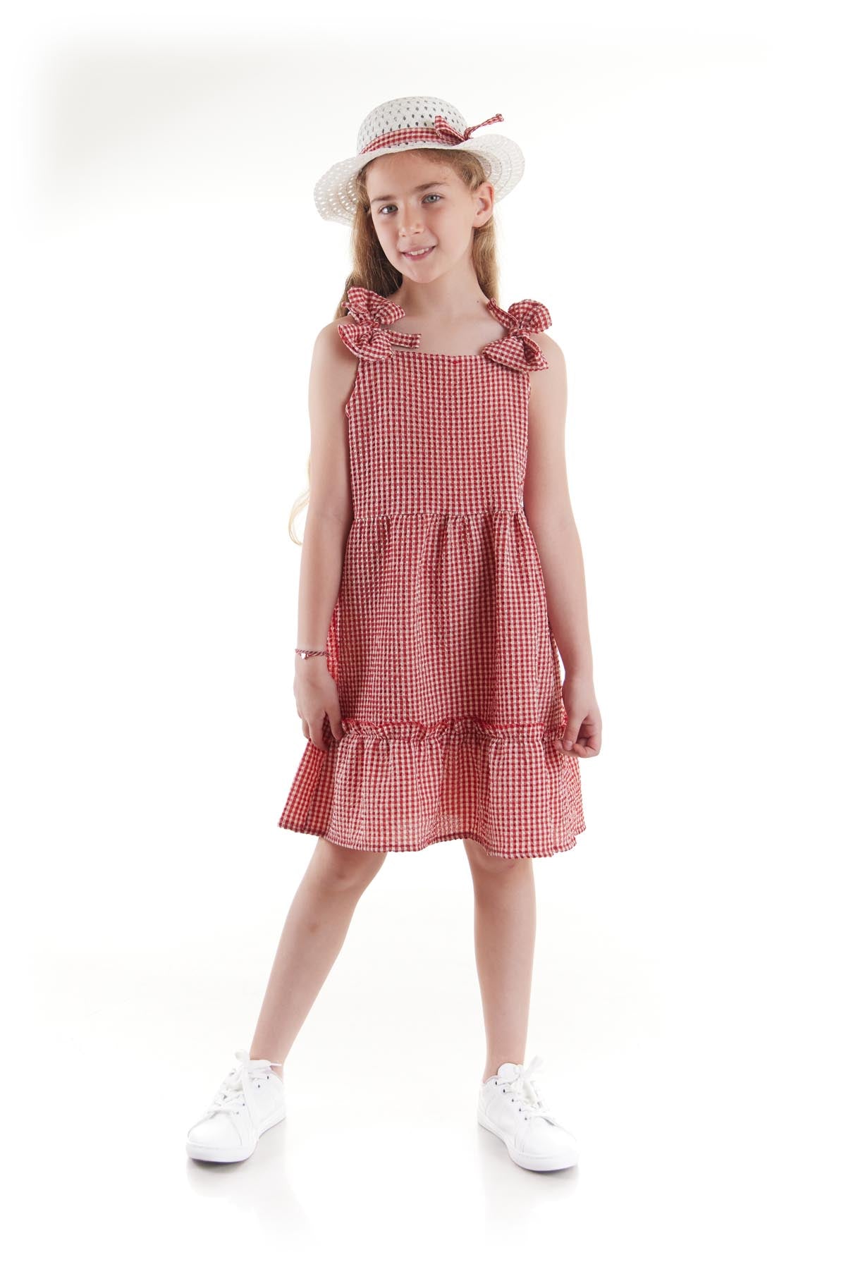 Girl's Dress Seersucker Pyramid Hat Set Dress Cotton Ak2524