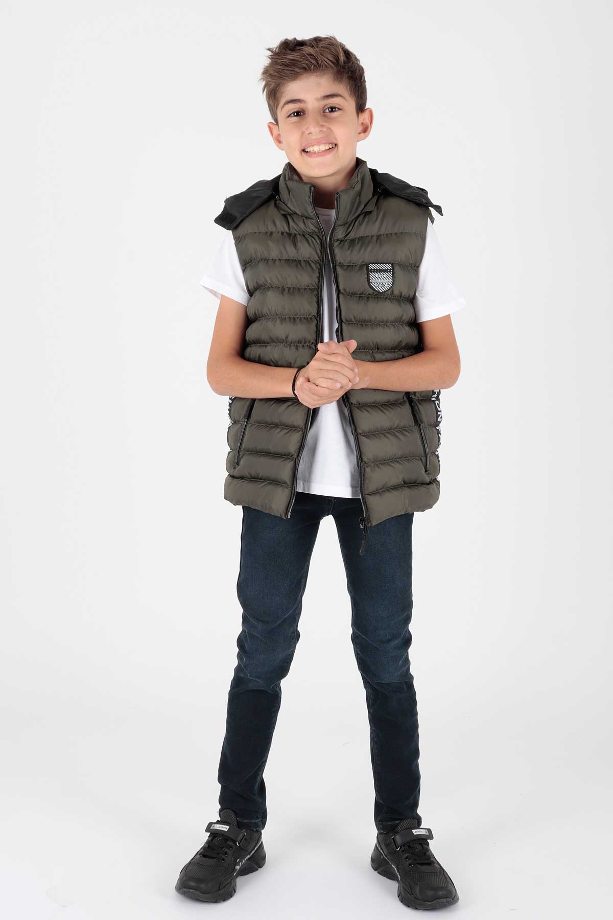 Boy's Fashion Trend Inflatable Hooded Striped Vest Ak213839