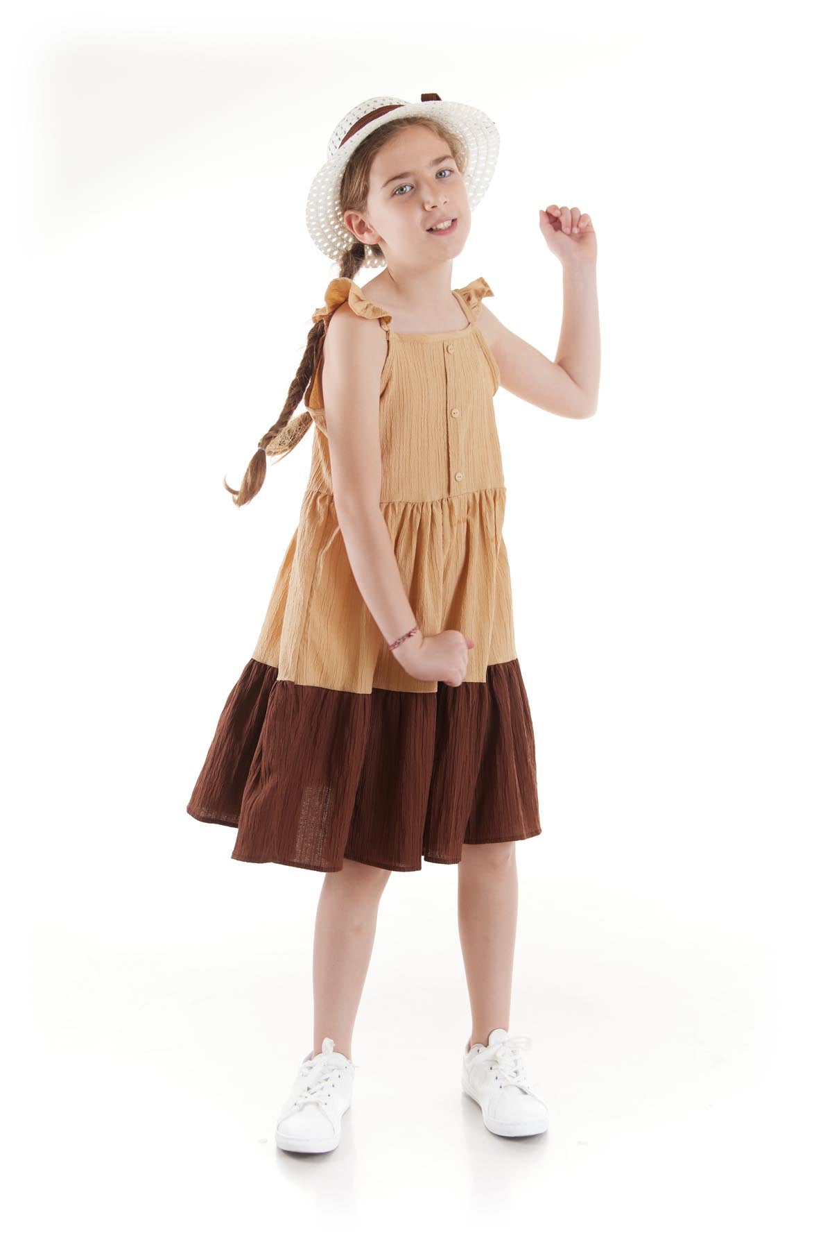 Girl's Buttoned Hat Summer Dress Cotton Ak2516