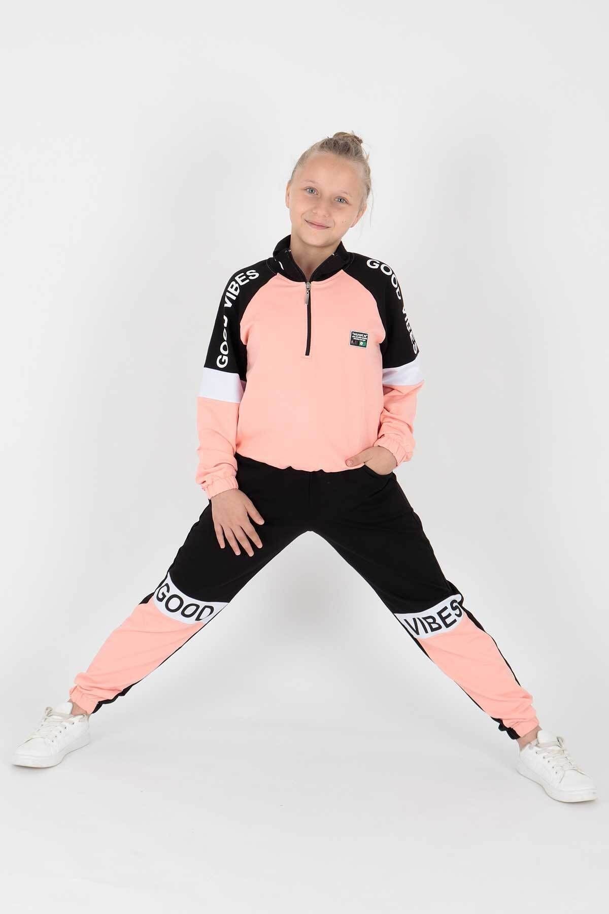 Ahengim Girl's Good Vibe Printed Trend Tracksuit Set Ak2238