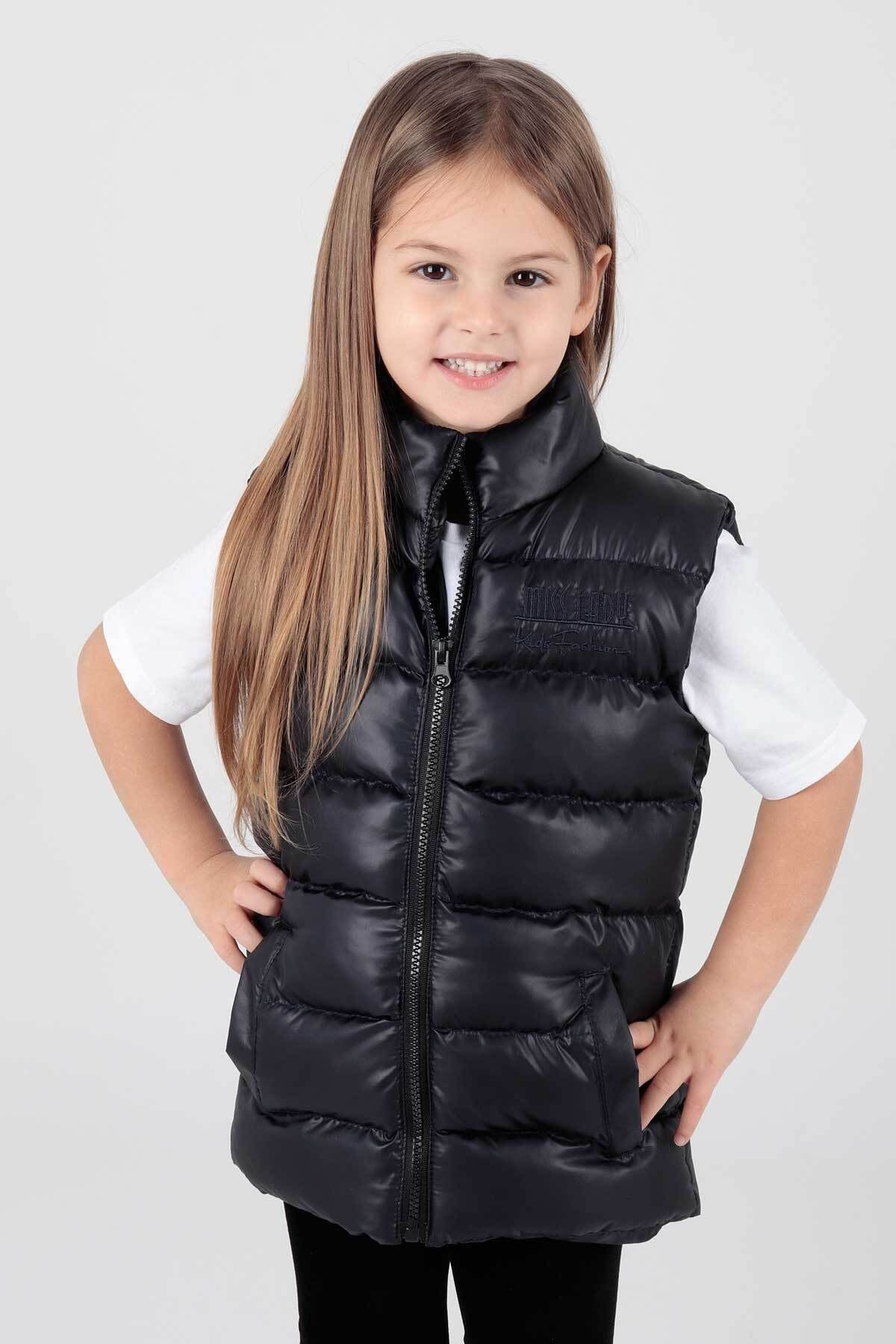 Girl's Embroidered Trendy Patterned Inflatable Vest without Hood Ak216869