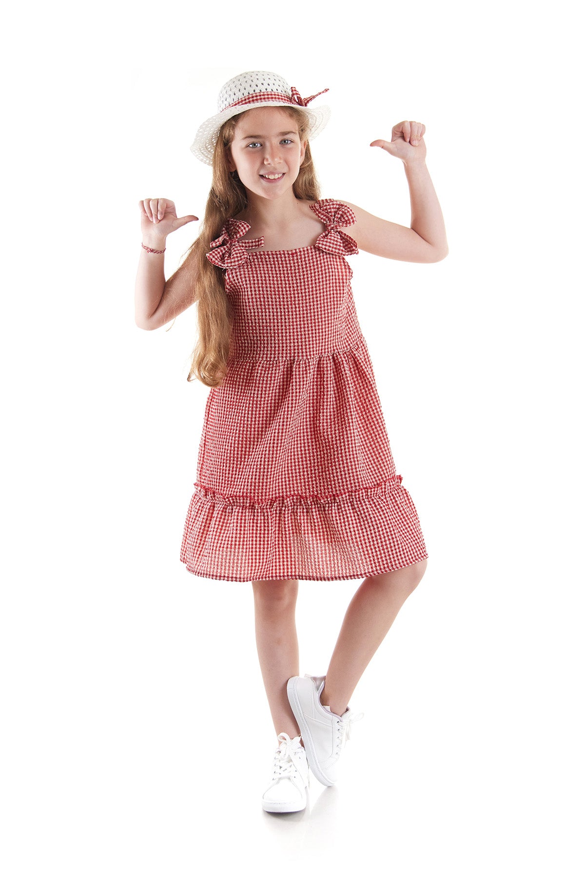 Girl's Dress Seersucker Pyramid Hat Set Dress Cotton Ak2524