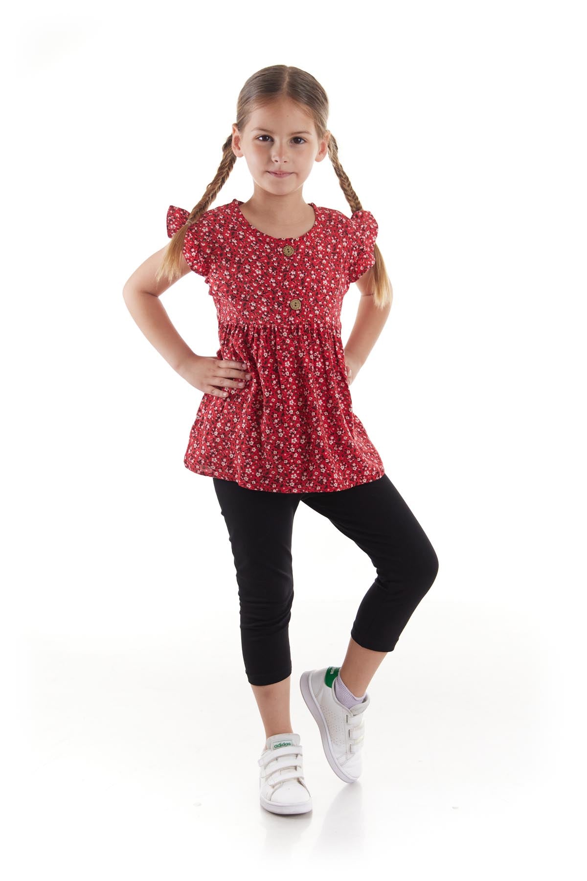 Girl's Suit Vizkon Printed Leggings Top and Bottom Set Cotton Ak2522