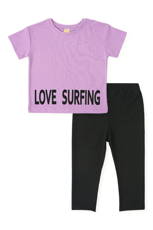 Kız Çocuk Love Surfing Baskılı Taytlı Alt Üst Takım Ak2407