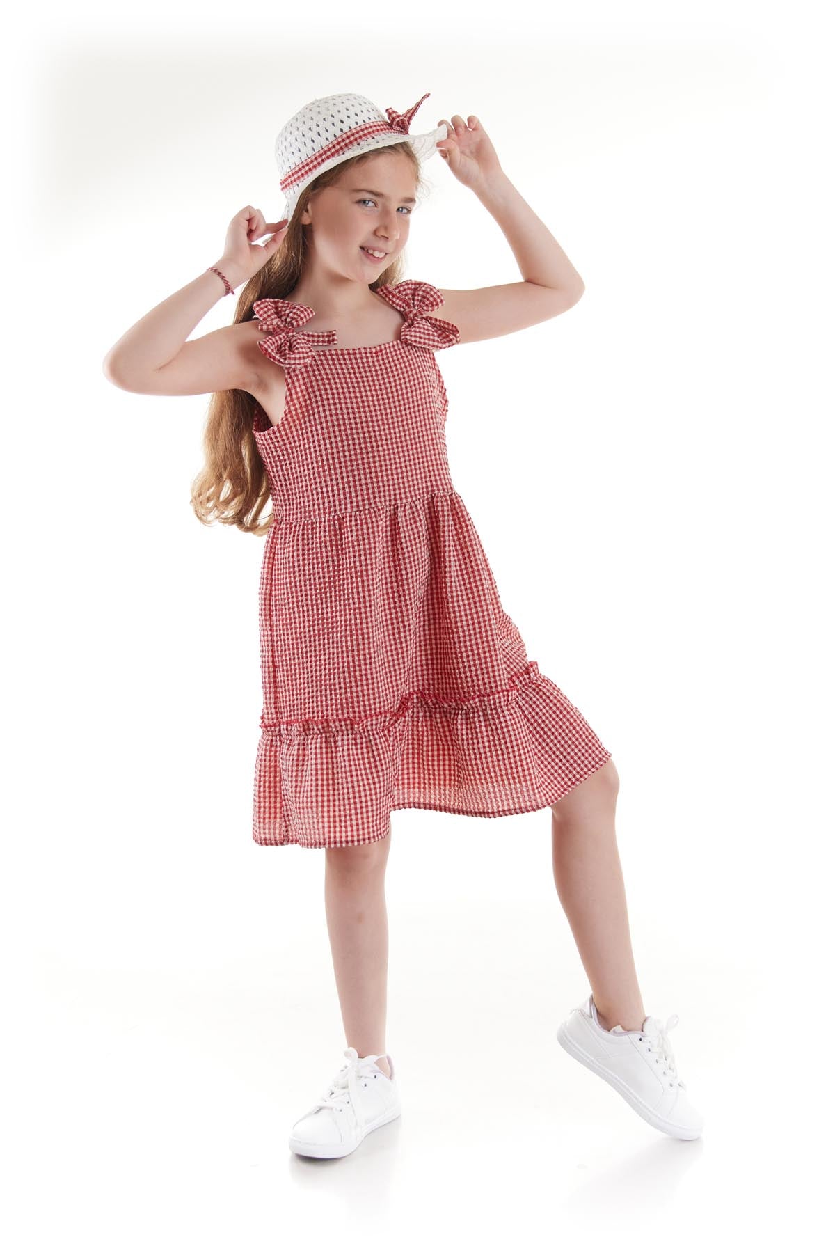 Girl's Dress Seersucker Pyramid Hat Set Dress Cotton Ak2524