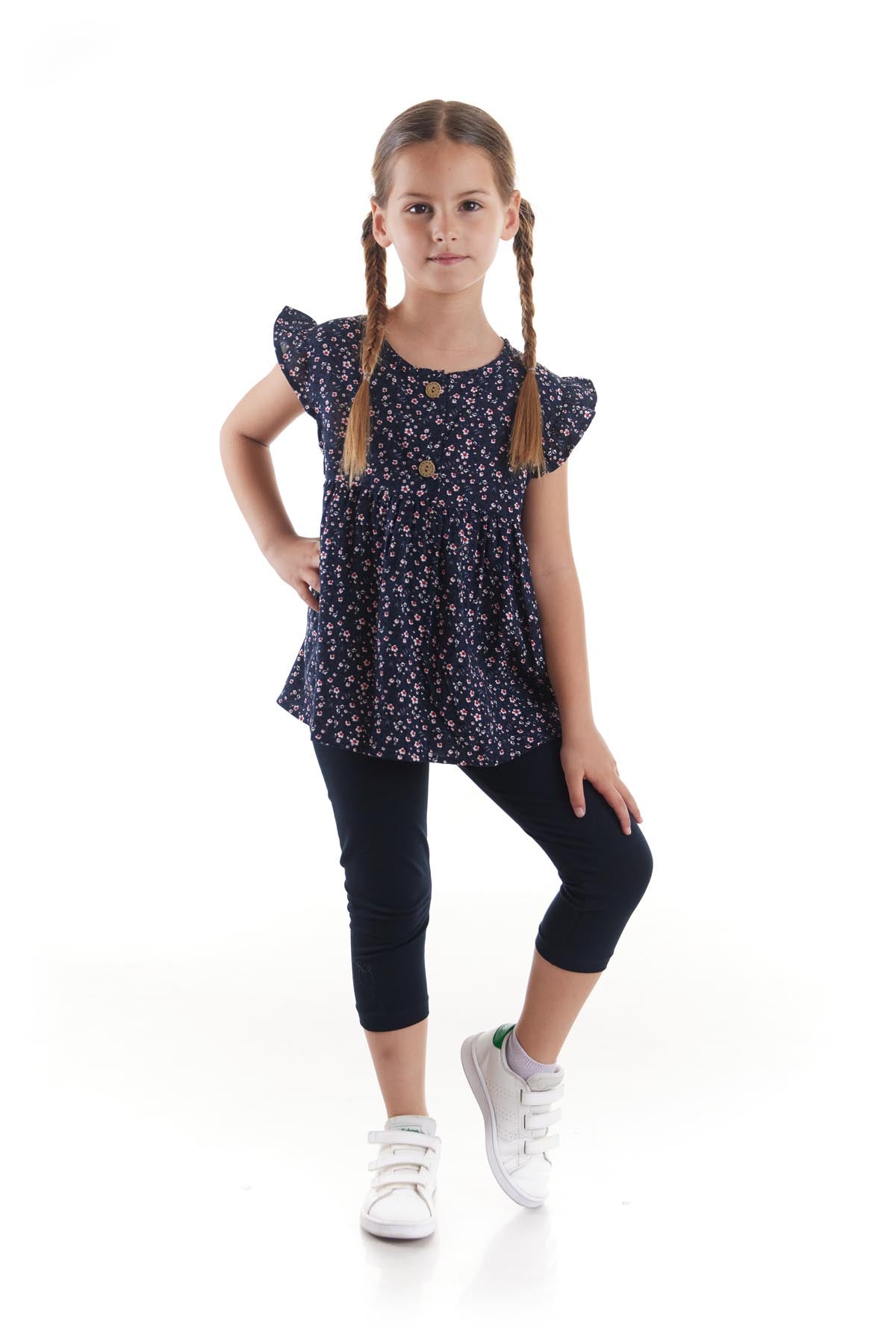 Girl's Suit Vizkon Printed Leggings Top and Bottom Set Cotton Ak2522