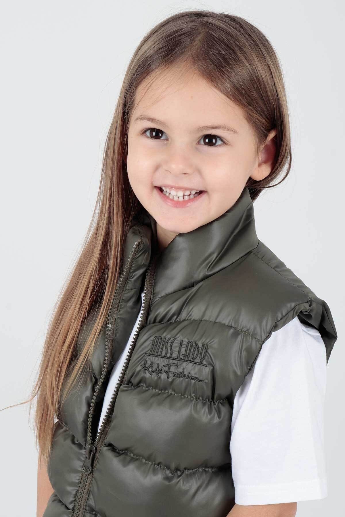 Girl's Embroidered Trendy Patterned Inflatable Vest without Hood Ak216869